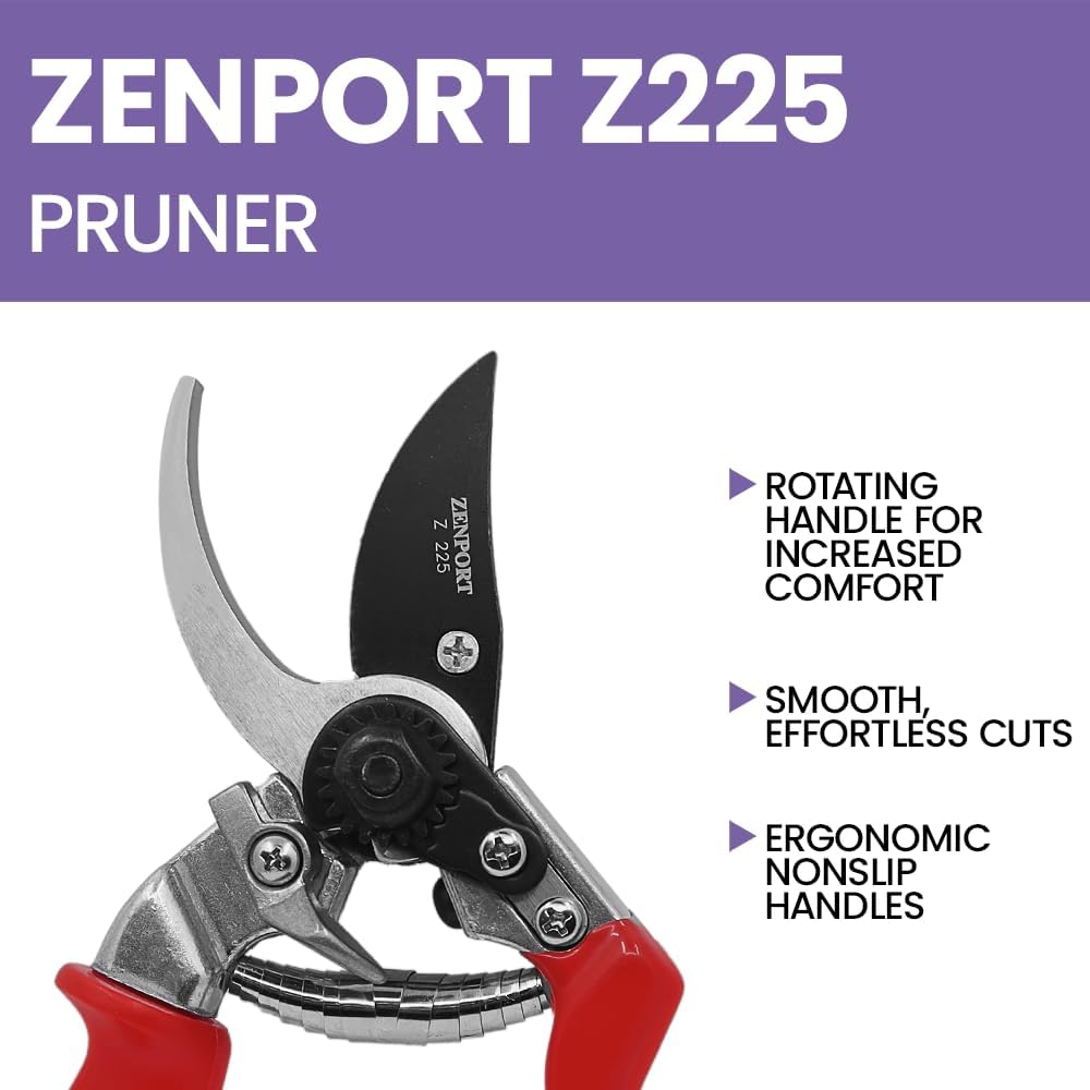 Zenport Z225 Bypass Pruner with Rotating Handle, 1-Inch Cut, 8.5-Inch , Red