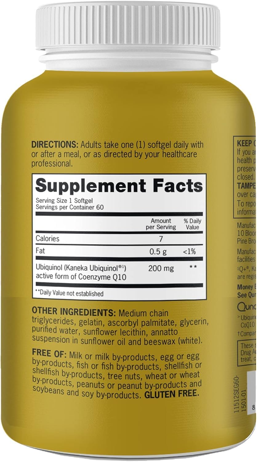 Qunol Ubiquinol 200mg, Extra Strength, Powerful Antioxidant, 60 Softgels | #1 Cardiologist Recommended Supplement for Heart Health, Coenzyme Q10 Supplement to support Vascular Health & Cellular Energy