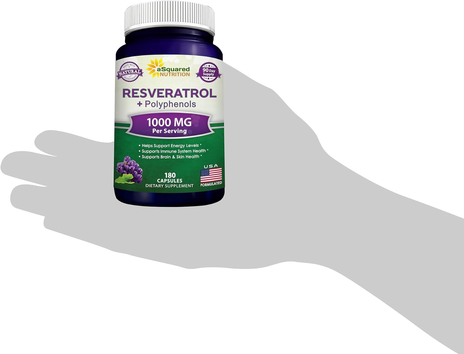 aSquared Nutrition Natural Resveratrol with Red Wine Extract - 180 Capsules - Trans Resveratrol Antioxidant Supplement Pills for Pure Heart Health