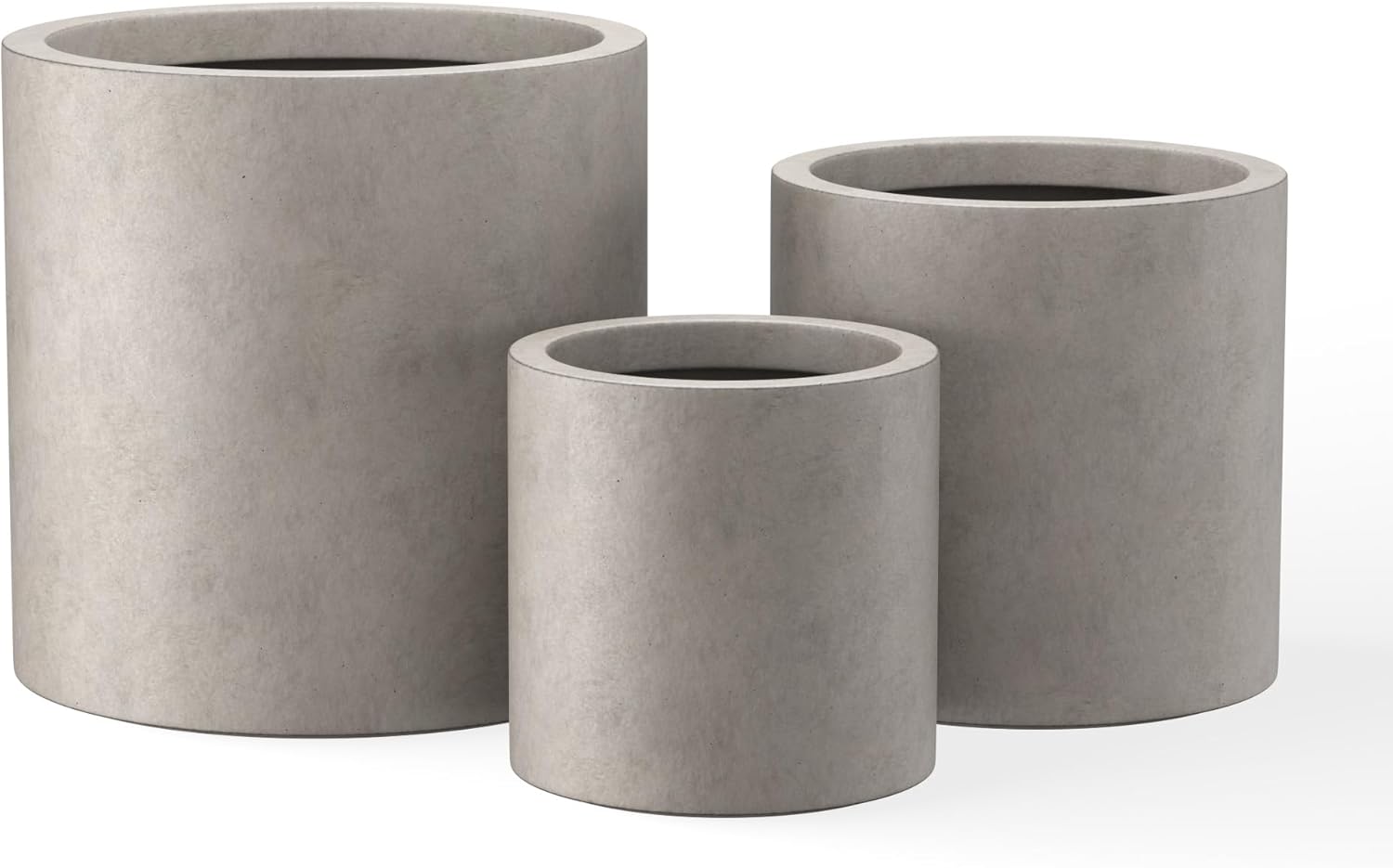 Kante Large Round Cylinder Charcoal Concrete Planter 15.8" Tall, Outdoor