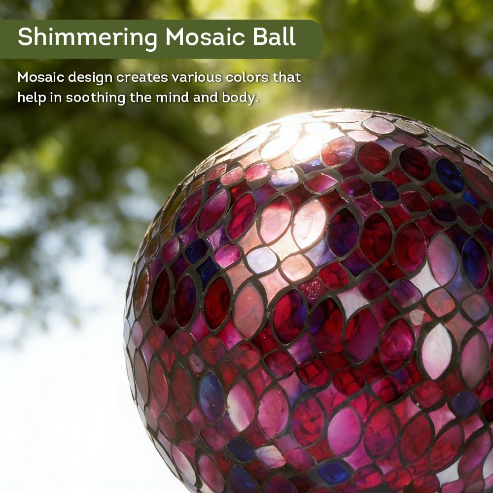 Lily's Home Colorful Mosaic Glass Gazing Ball, Designed with a Stunning Holographic Petal Mosaic Pattern to Bring Color and Reflection to Any Home and Garden, Red and Gold (10" Diameter)
