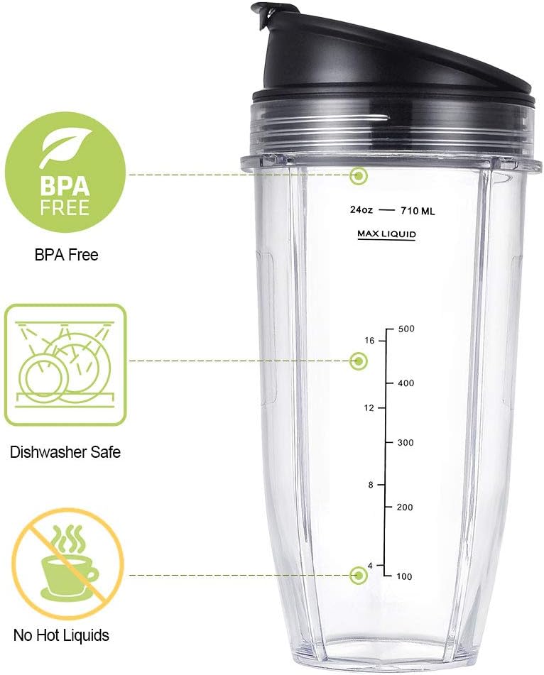 Blender Cups Fit for Ninja, Replacement Parts 16OZ Cups with Lids