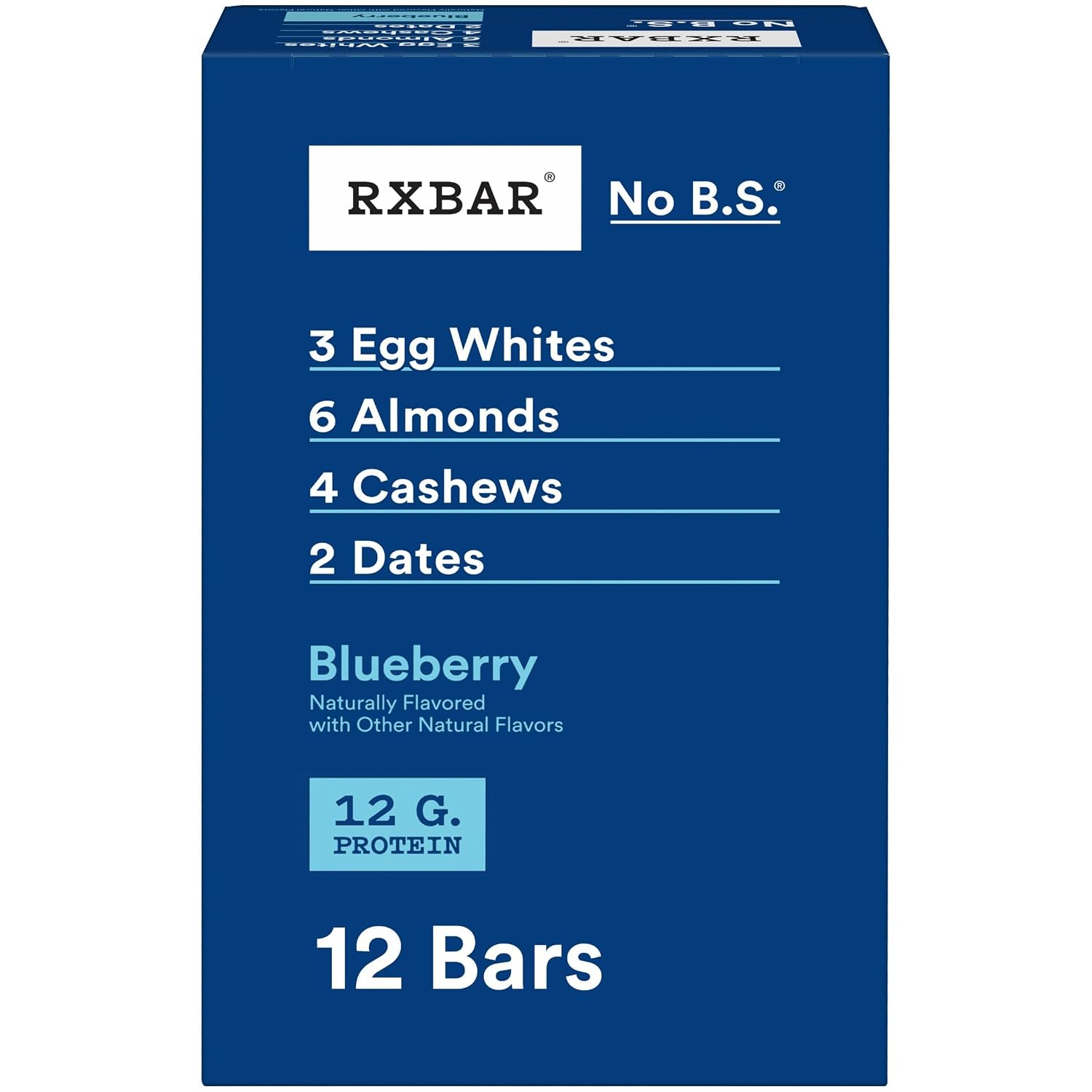 RXBAR Protein Bars, 12g Protein, Gluten Free Snacks, Blueberry, 22oz Box (12 Bars)