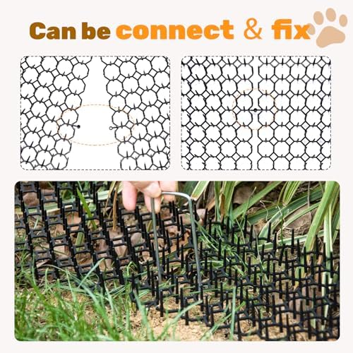 8.5 X 6.5 Inch Scat Mat for Cats with 12 Garden Staples & 12 Ties, 24 Pack Cat Deterrent Mat for Garden Fence & Animal Barrier
