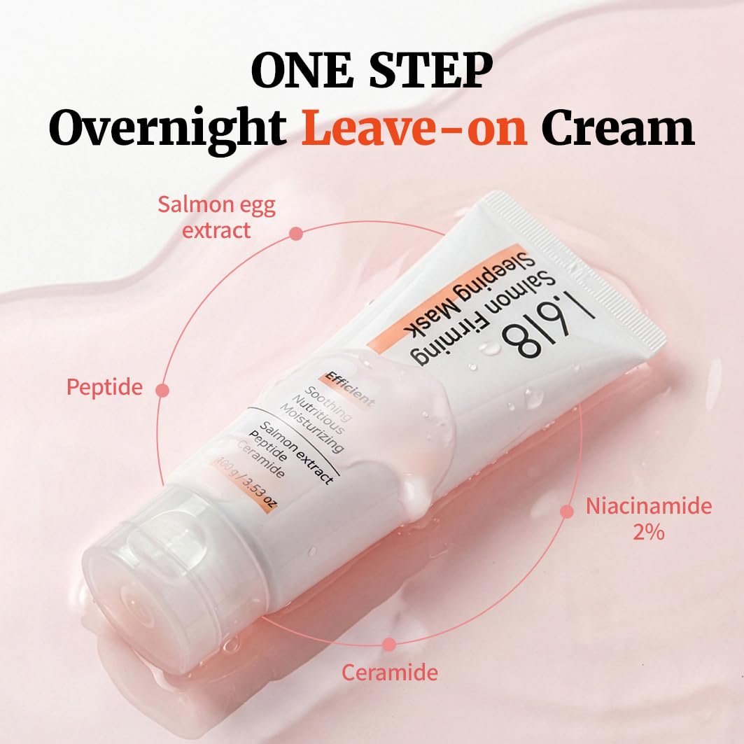1.618 Salmon Firming Sleeping Mask 3.53oz - Korean Overnight Moisturizer Face Cream with Peptide, Vit-P, Beta Glucan, Centella Asiatica, Ceramide NP