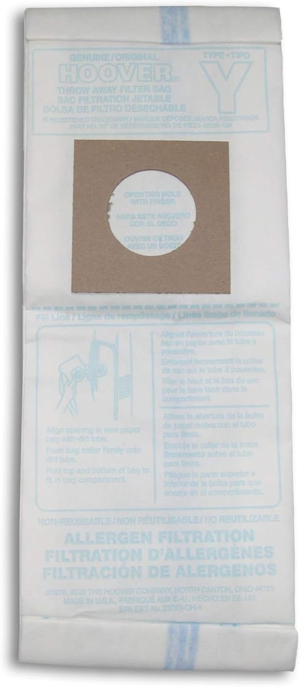 Hoover Vacuum Cleaner Bags for Upright Vacs, Pack of 3, Type Y