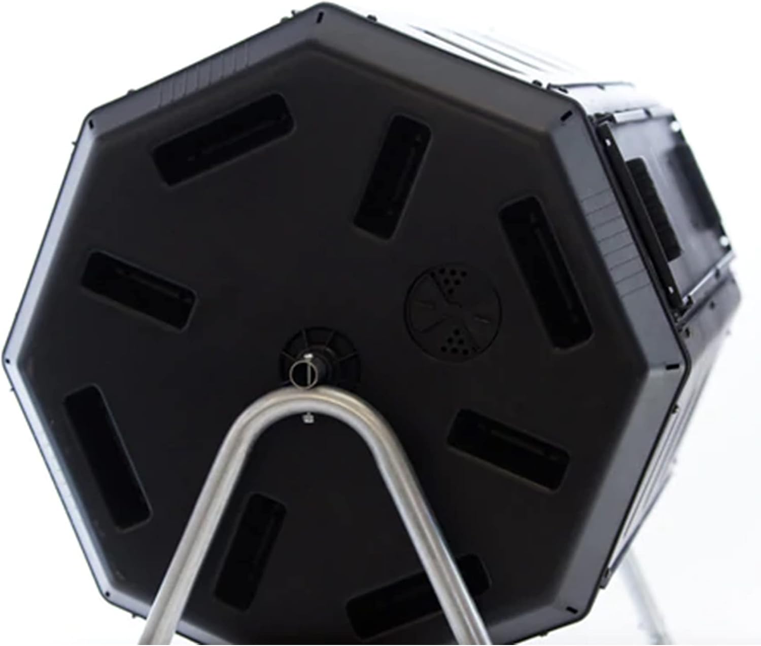 FCMP Outdoor IM4000-WK 37 Gallon Plastic Dual Chamber Tumbling Composter Outdoor Elevated Rotating Garden Compost Bin with Wheels, Black/Black