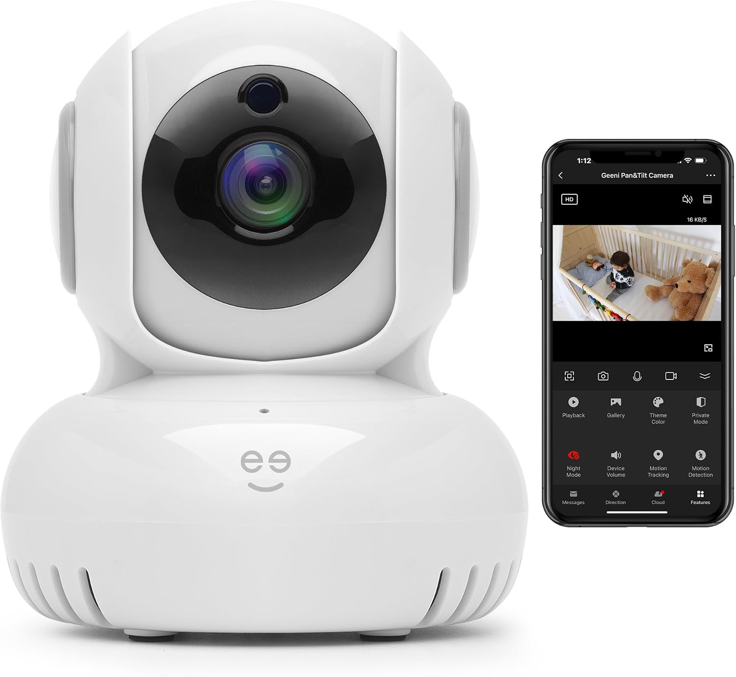 Geeni Sentinel Smart 2K Indoor Security Camera with Auto-Tracking – Dual-Band 2.4GHz & 5GHz WiFi, 2K HD Video, App & Voice Control, Motion Detection, White