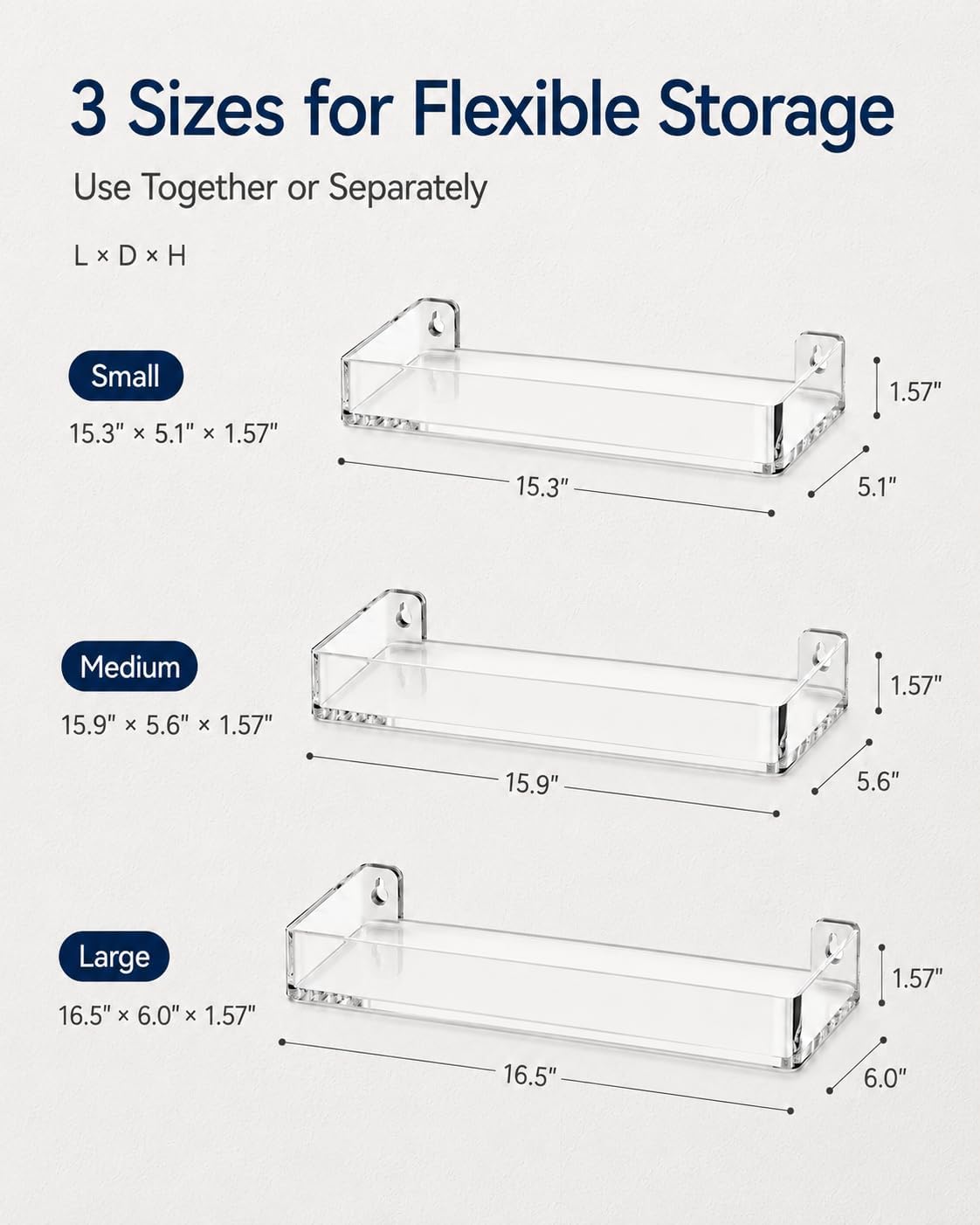 MaxGear Acrylic Floating Shelves, Clear Perfume Shelf for Wall, Set of 3