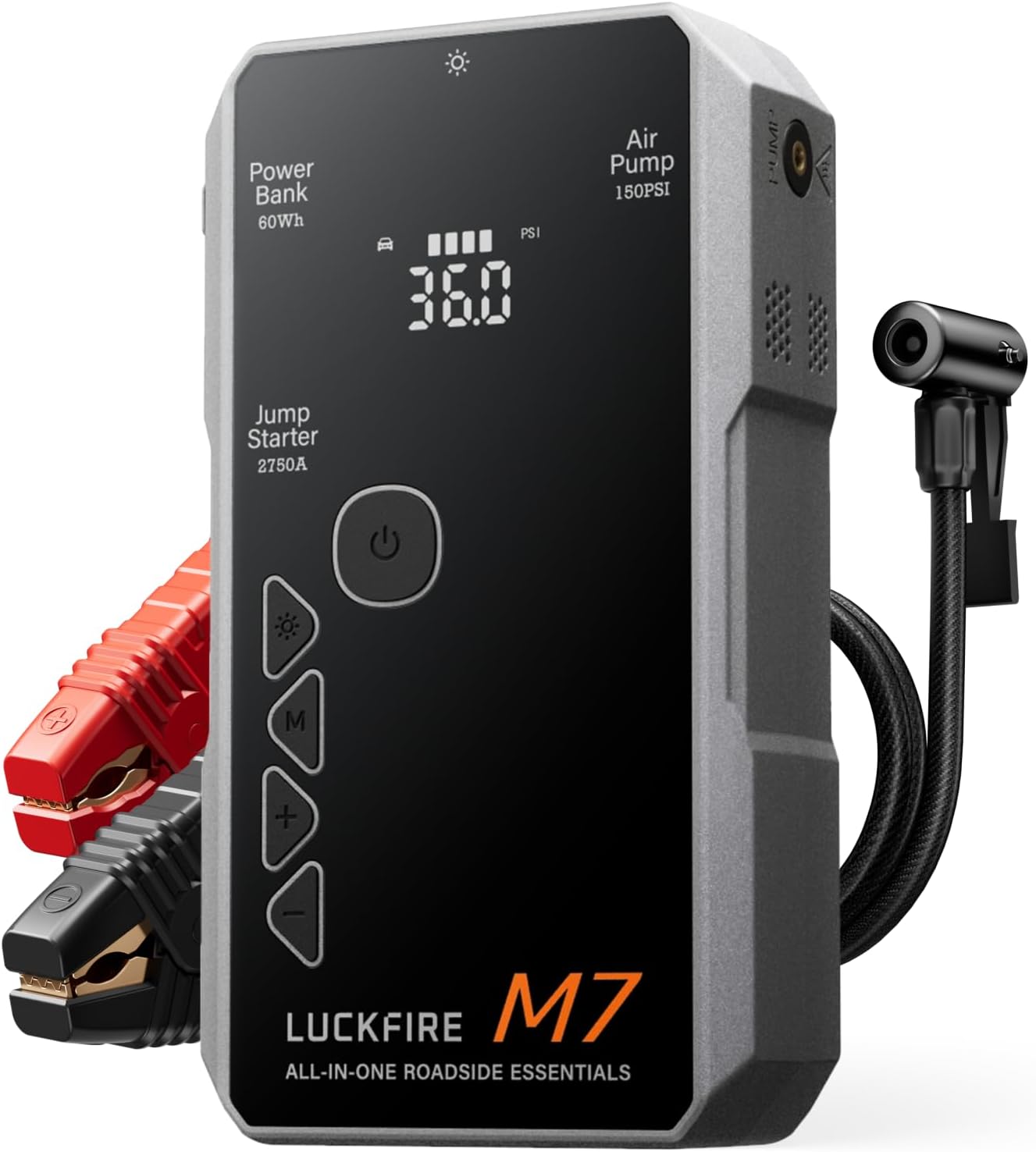 M7 SmartIgnition Jump Starter with Air Compressor, TÜV Certified 12V Car Battery Booster Pack, Portable Tire Inflator, Jump Box, 60Wh Power Bank