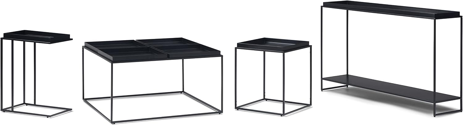 SIMPLIHOME Skyler 18" Wide Solid Wood C-Side End Table in Dark Cognac Brown | Industrial slide-under accent table with open frame, assembled; perfect for living rooms as a side table or sofa table.