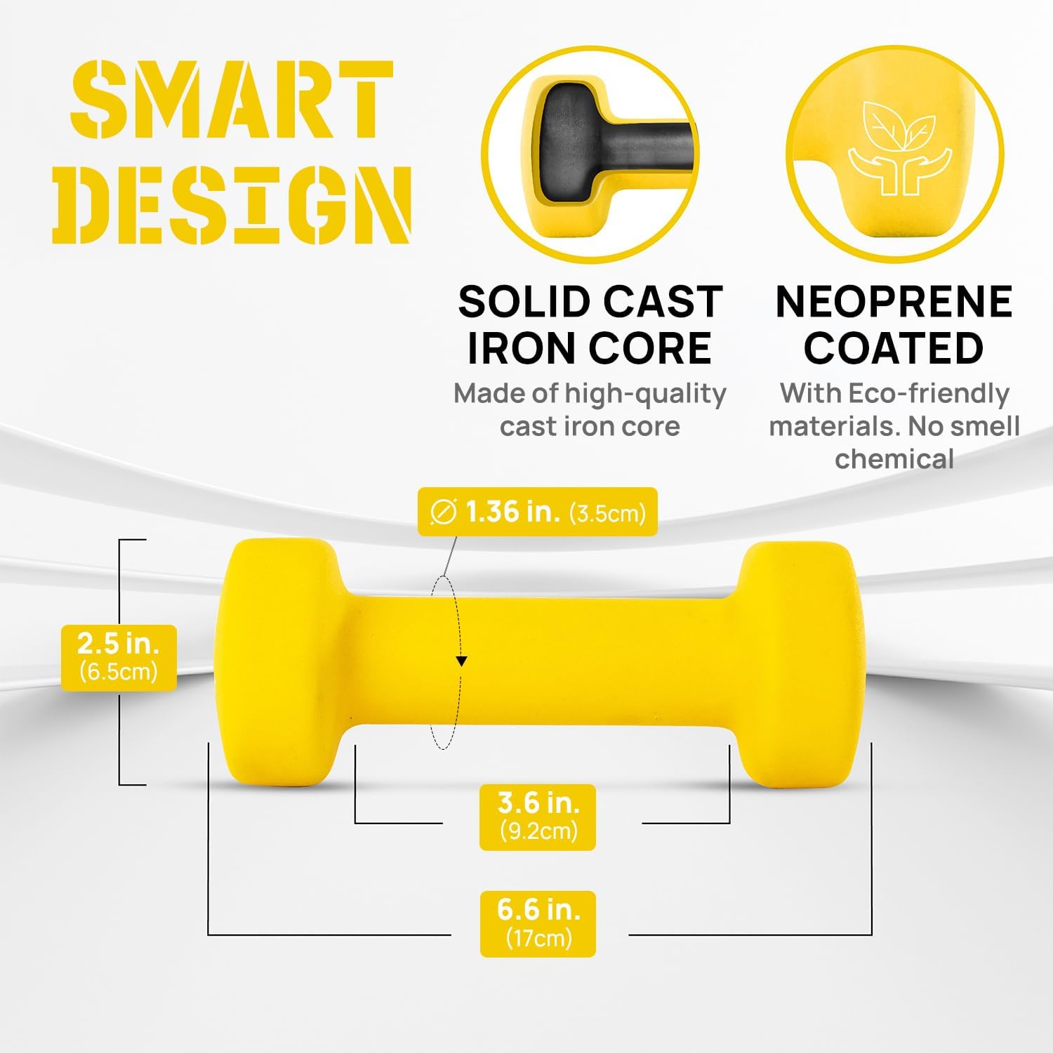Yes4All Neoprene Coated Dumbbell Hand Weight Sets of 2 - Multiple Weight Options with 15 Colors, Anti-roll, Anti-Slip, Hexagon Shape