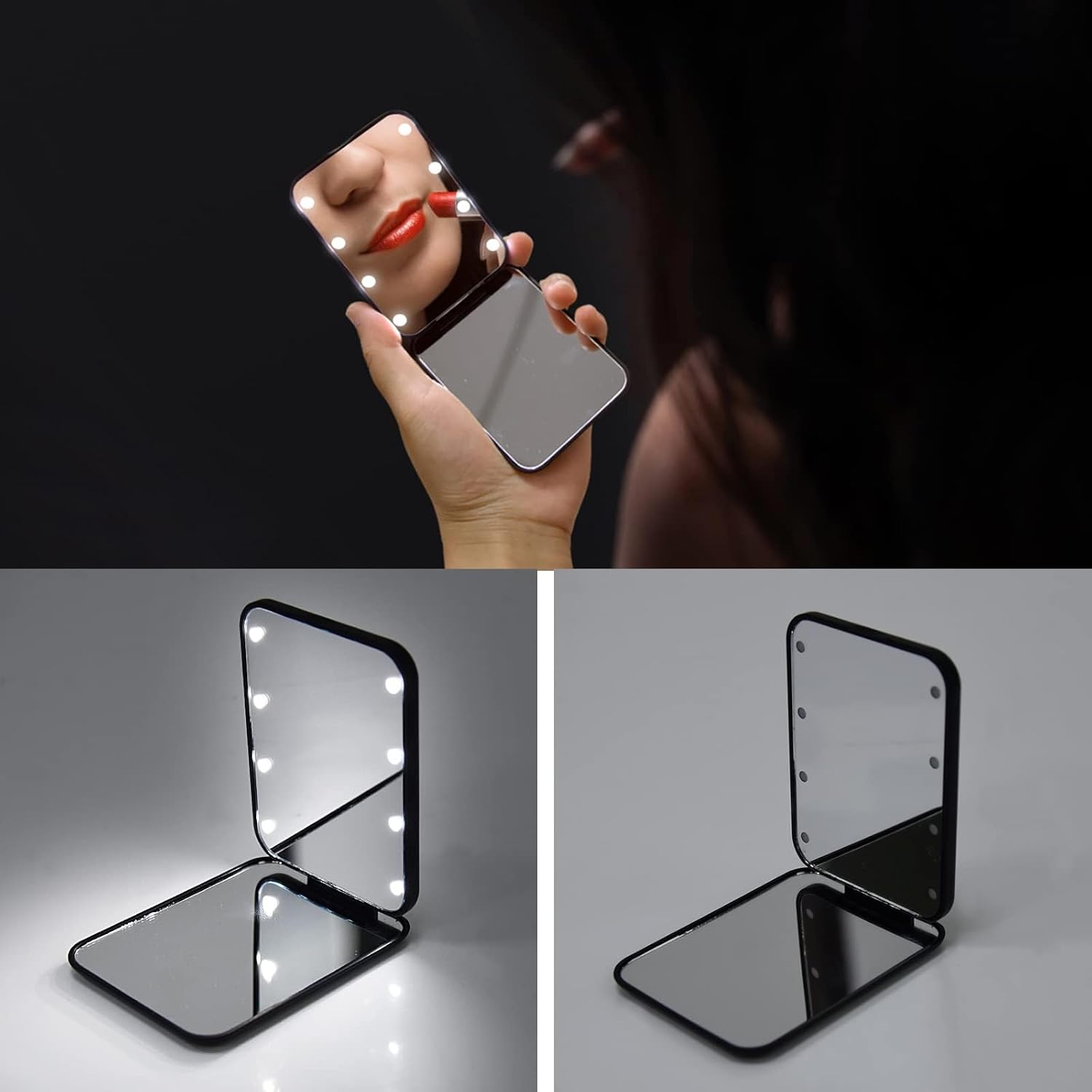 Kintion Pocket Mirror, 1X/3X Magnification LED Compact Travel Makeup Mirror with Light for Purse, 2-Sided, Portable, Folding, Handheld