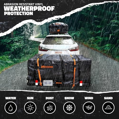 Mockins 500 lb. Capacity Folding Luggage Rack for SUV Car Truck ATV & More | Steel Trailer Hitch Cargo Carrier 60"x20"x6" w/ 16 Cu Ft Waterproof