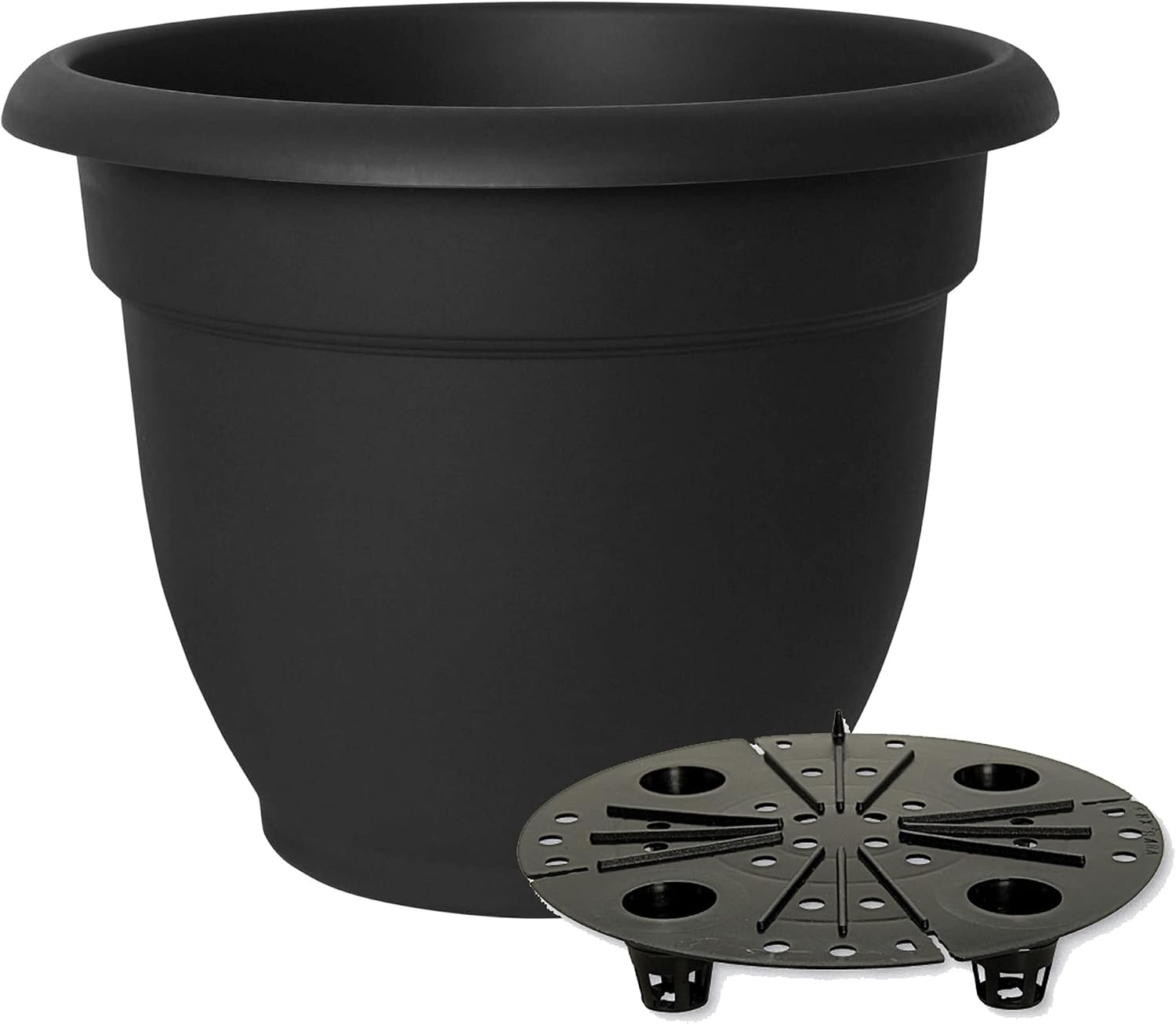 Bloem Ariana Pot Planter: 16" - Black - Durable Resin Pot, for Indoor and Outdoor Use, Gardening, Self Watering Disk Included, 6 Gallon Capacity