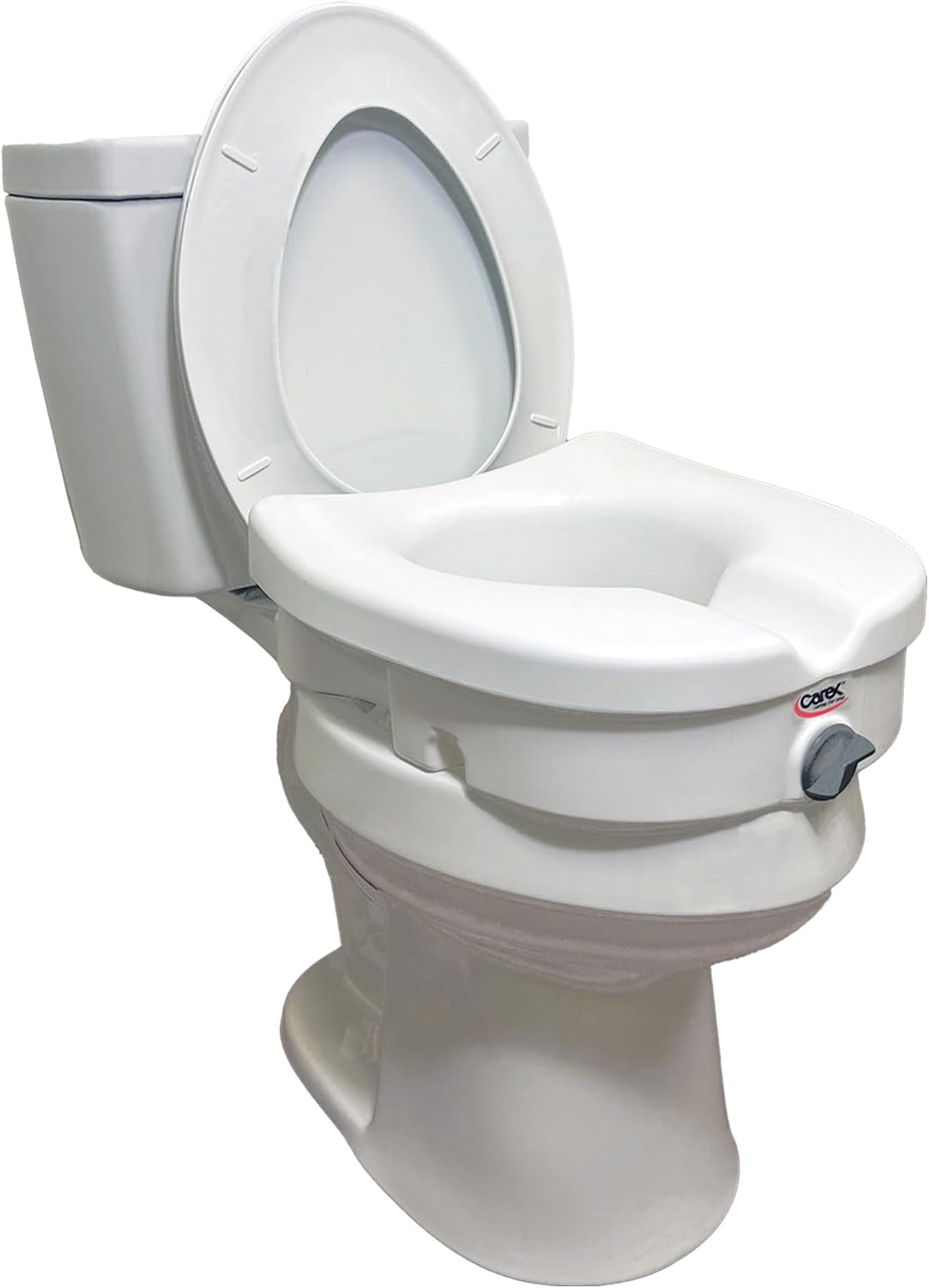 Carex E-Z Lock Raised Toilet Seat, Elongated Toilet Seat Riser, Adds 5 Inches of Height, 300 lbs Capacity
