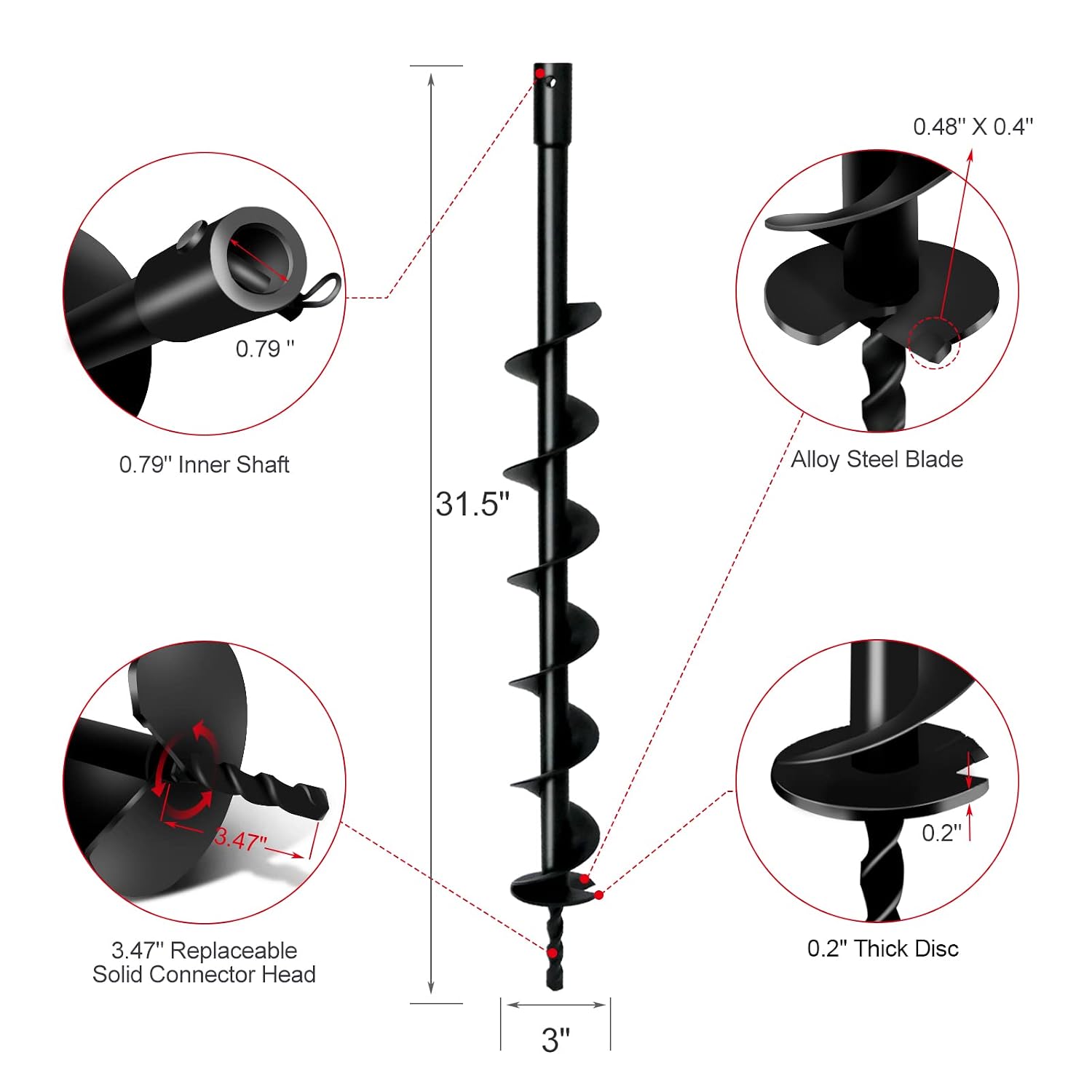 LONGRUN Auger Drill Bit for Planting-1.7"x15" Planting Auger, Garden Spiral Hole Drill Bulb Planter Tool for Planting, Bedding Plants, Flowers