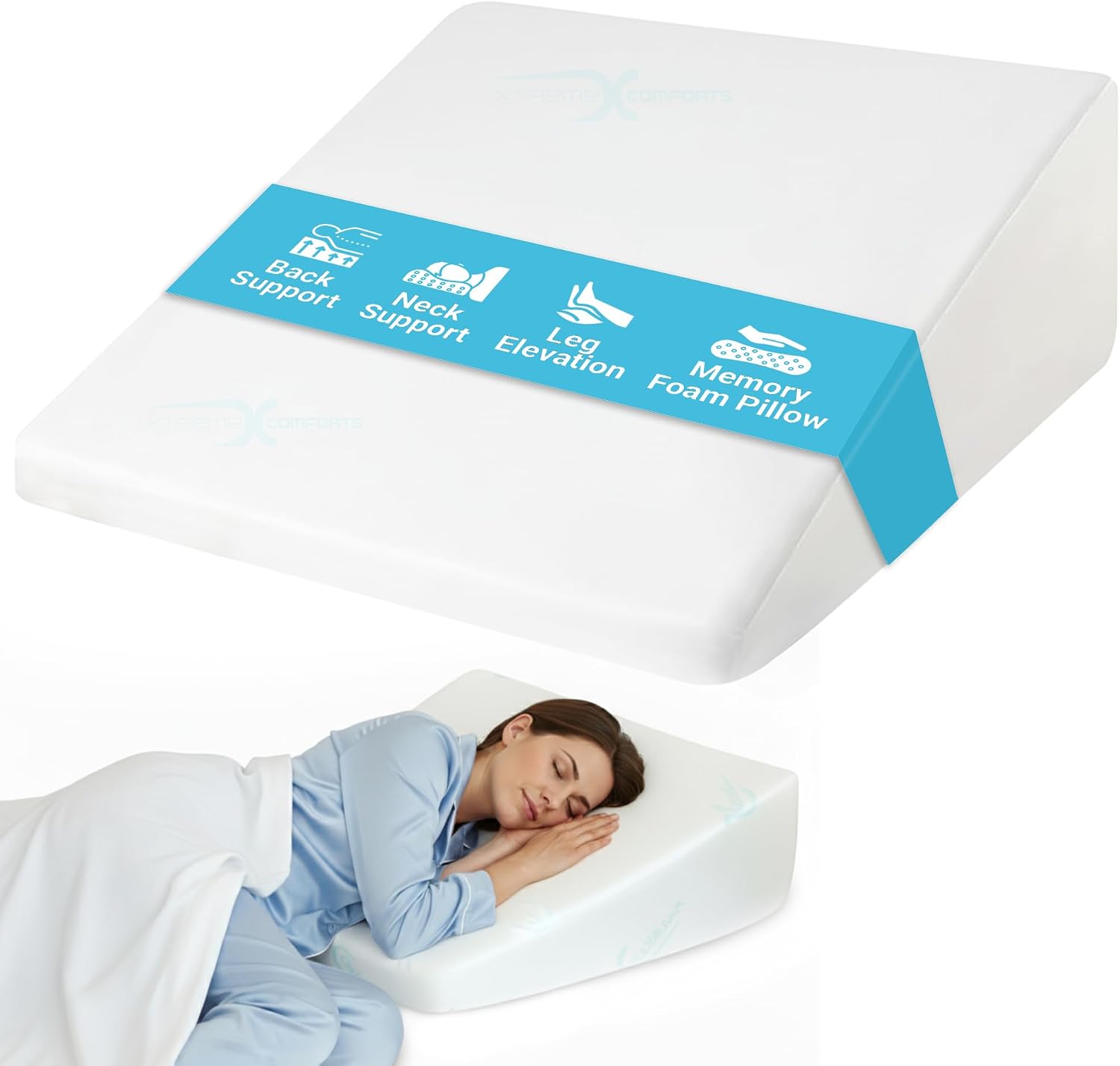 Xtreme Comforts Wedge Pillow Headboard | 7 Inch Bed Wedge Pillow Cushion for Sleeping, Reading, and Lounging | Multi-Use Support for Upright Rest