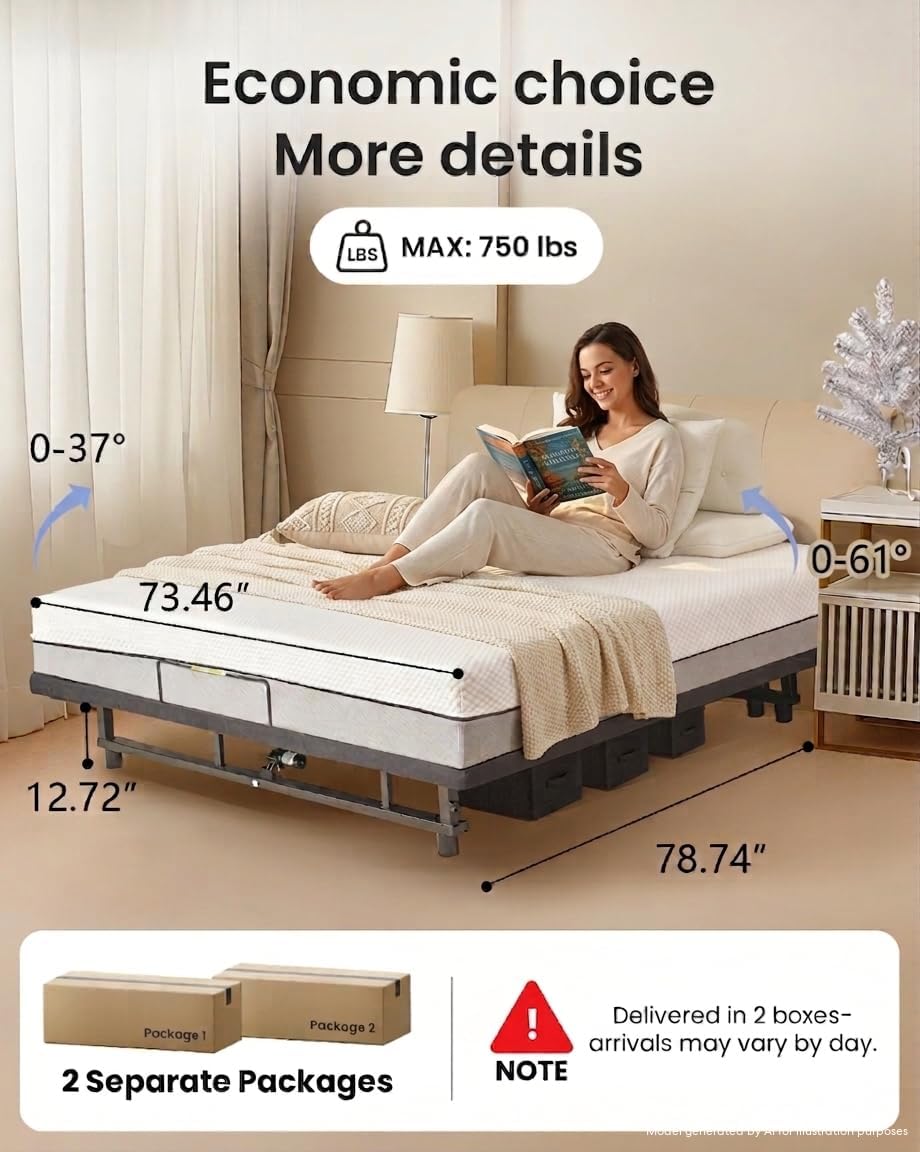Mixcous King Adjustable Bed Frame with Zero Gravity Heavy Duty 750 lbs | Zero Gravity Anti-Snore Mode, Head & Foot Incline, Wireless Remote Control, Easy Assembly, Heavy Duty Frame