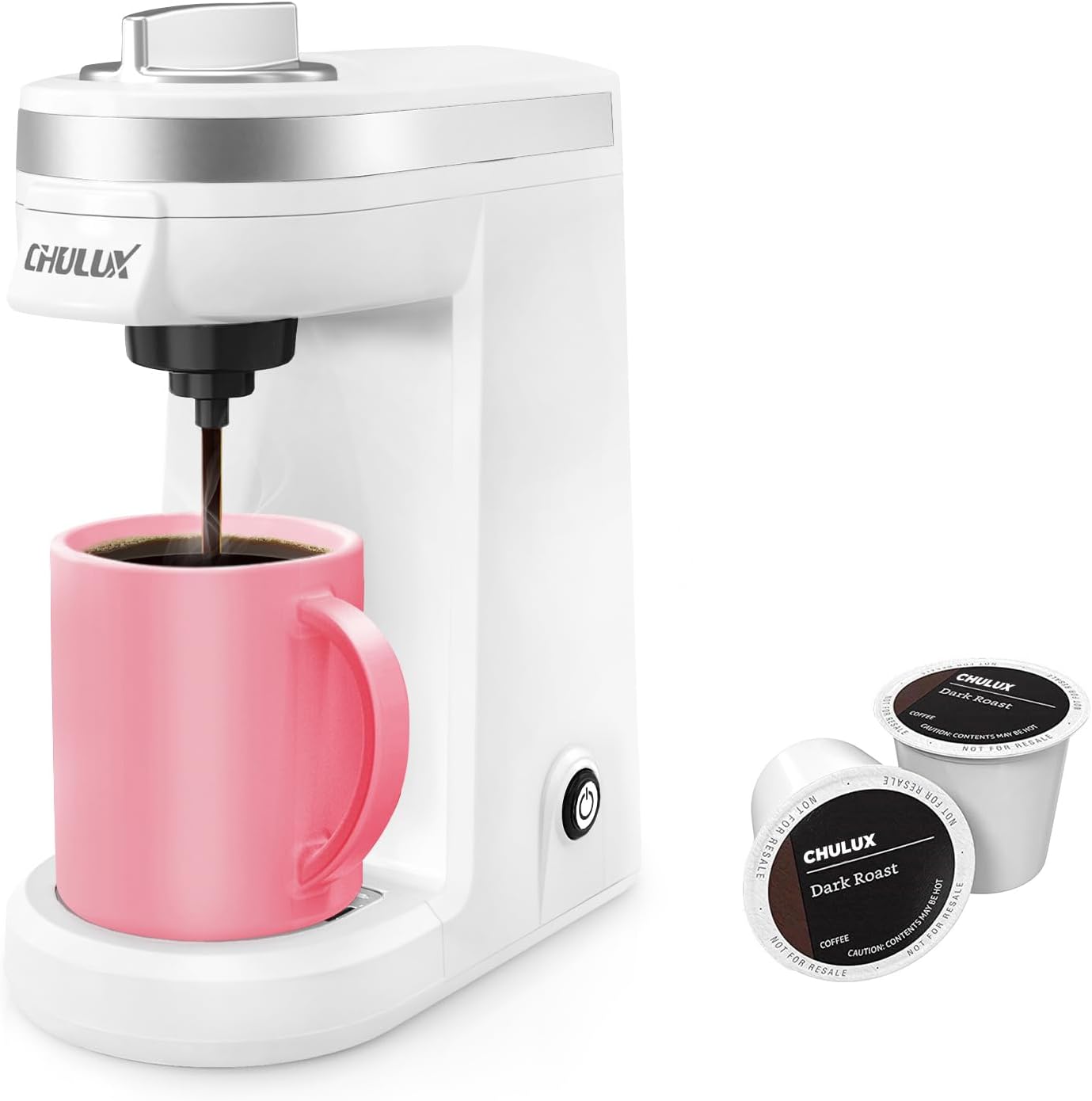 CHULUX Mini Single Serve Coffee Maker for K Pod, Brew Up to 12oz Cup, Black | Fast-Heating Boiler System, Single Cup Brewing, Portable Compact Design, Four-Hole Multi-Stream Needle, Adjustable Drip Tray