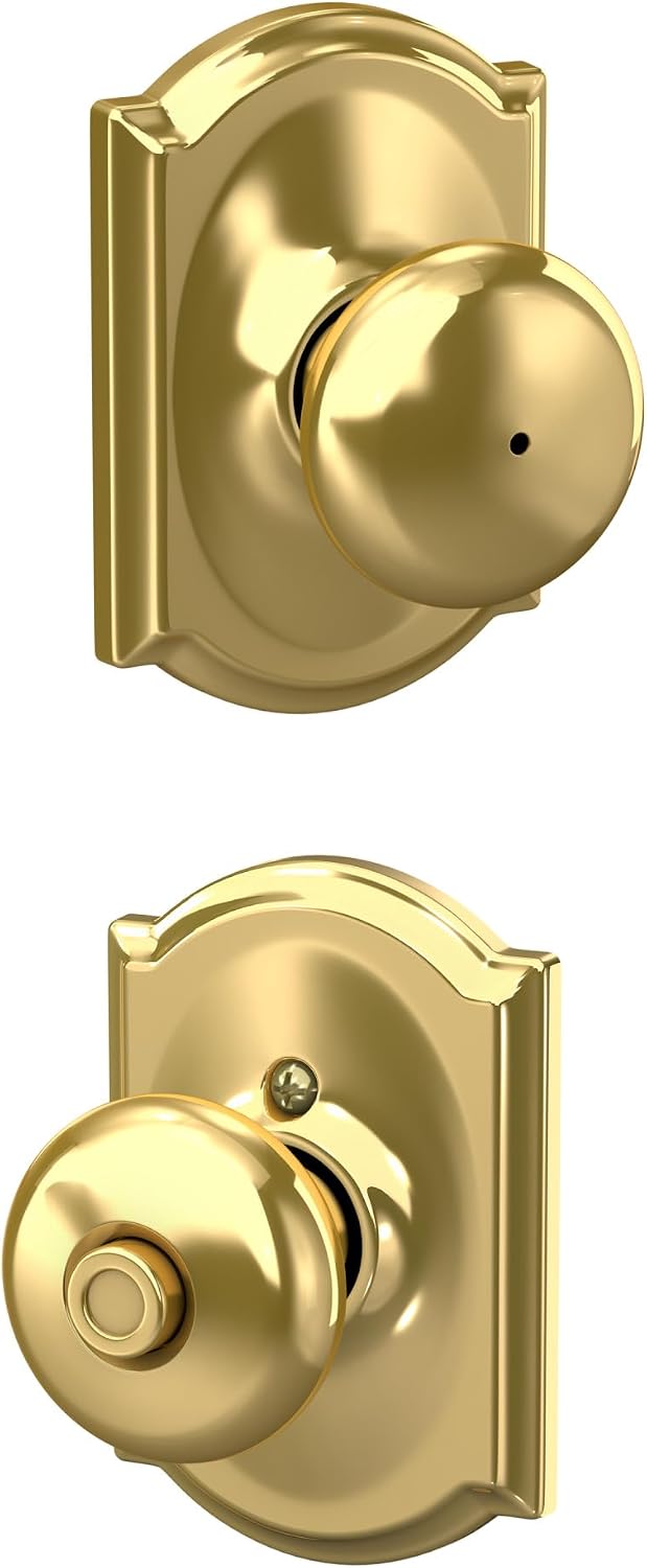 Schlage Plymouth Bed/Bath Privacy Door Knob with Lock, Satin Nickel | Interior bedroom or bathroom door knob with push button lock, Easy to install, Certified durability, Universal fit