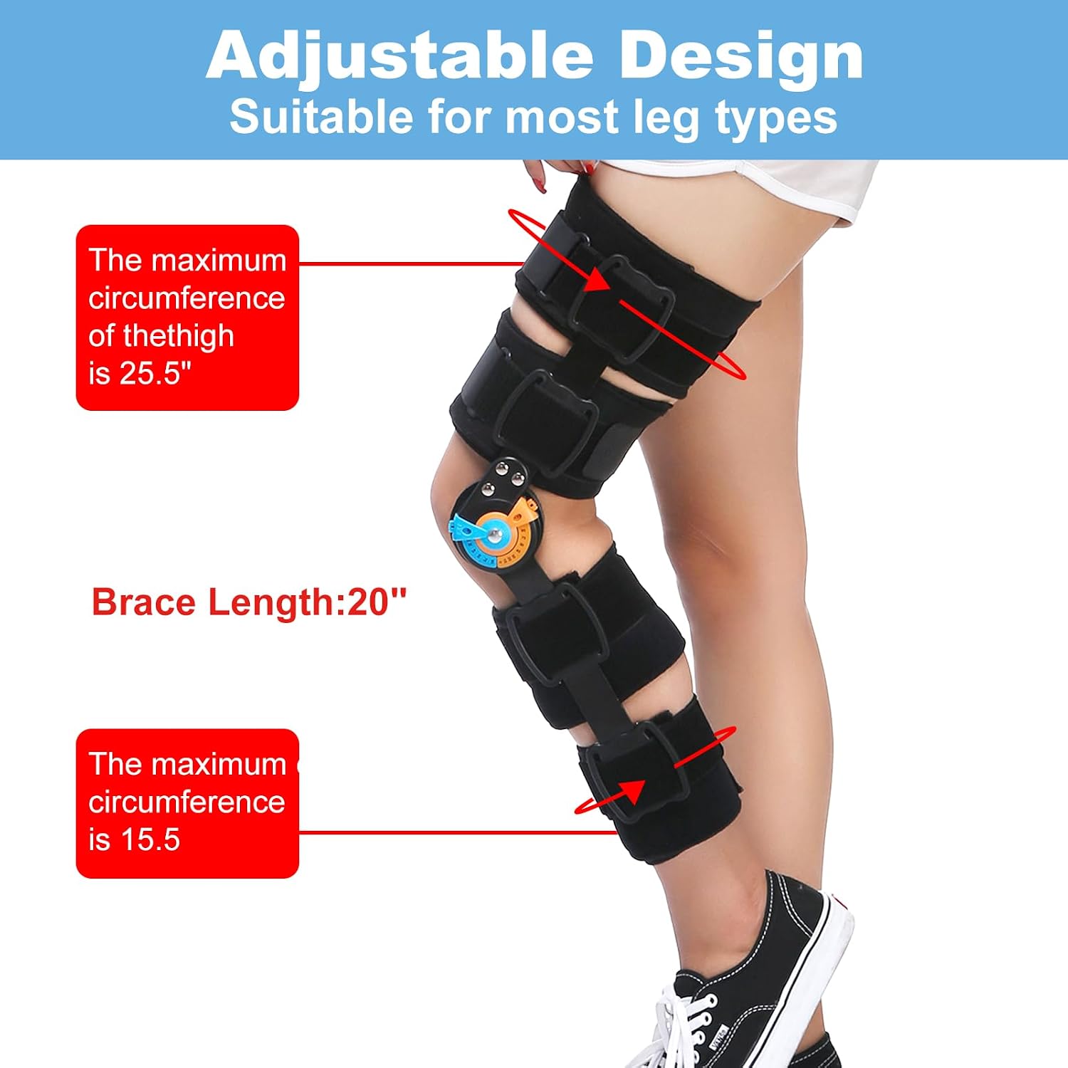 Hinged Knee Brace ROM Post Op Knee Immobilizer Adjustable Knee Immobilizer Support with Side Leg Stabilizersfor Meniscus Tear, Arthritis, ACL, PCL