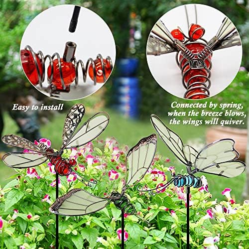 Juegoal 20 Inch Butterfly Garden Stakes Decor, Dragonfly Stakes, Hummingbird Glow in Dark Metal Yard Art for Mom, Mothers Day Ideal Gifts