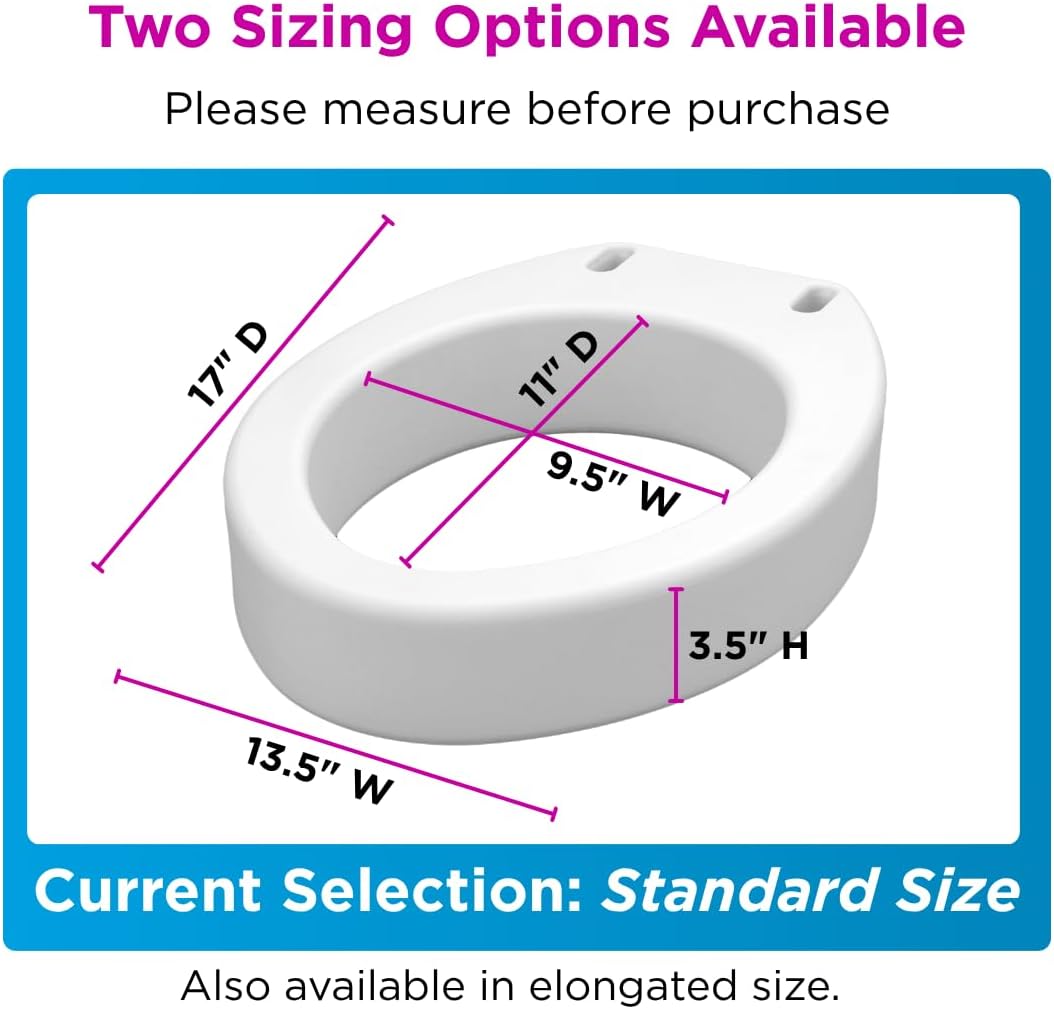 NOVA Raised Toilet Seat for Seniors & Post-Surgery Recovery – Elongated Bolt-On Under-Seat Design Uses Existing Toilet Seat & Lid, 3.5” Elevation, 300 lb Capacity, Durable Plastic, Easy Install