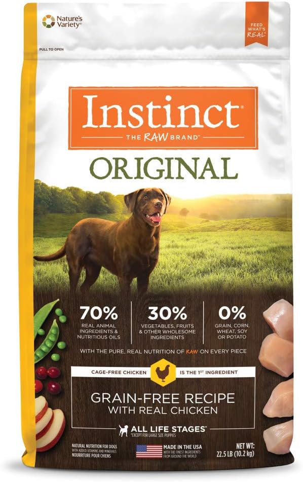 Instinct Original Dry Dog Food, Raw Coated Kibble, Real Chicken, 4 lb. Bag | Raw-coated kibble with cage-free chicken for strong muscles, digestive health, and healthy skin & coat, grain-free