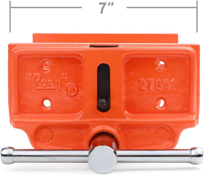 Pony Jorgensen 27091 Medium Duty Woodworker's Vise, Orange, Grey, 9-Inch By 7-Inch | 7" Jaw Width, 9" Maximum Opening, Bench Vice for Medium Duty Home