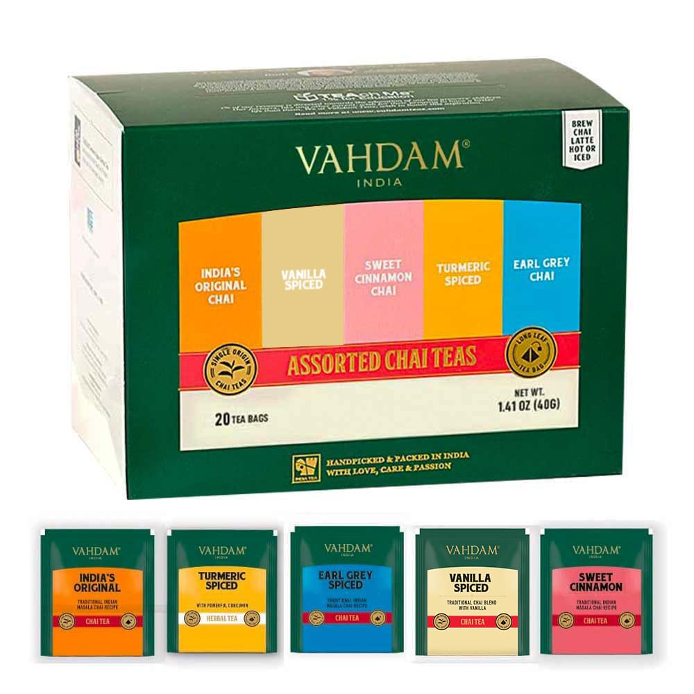 VAHDAM, Assorted Green Tea Bags Sampler (5 Flavors, 20 Ecofriendly Pyramid Tea bags) I Gift Ideas for Women & Men | Himalayan Green Tea Varieties | Gluten Free & Non GMO | Gift Ideas for Him/Her
