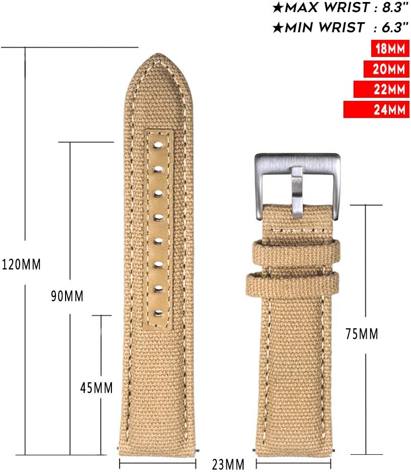 hemsut h Canvas Watch Bands, Quick Release Military Watch Strap, Fabric Replacement 18mm Watch Bands for Men