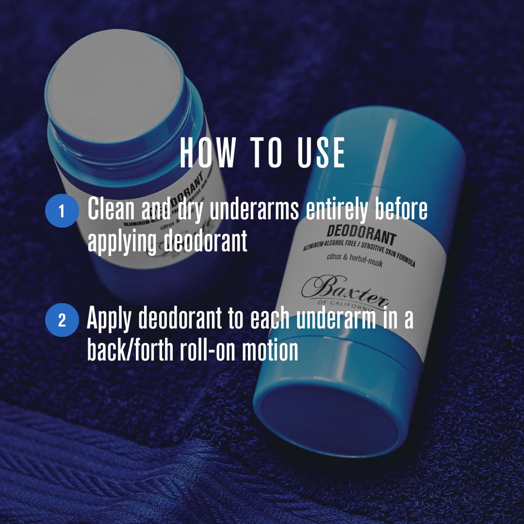 Baxter of California Deodorant for Men| Aluminum Free | Alcohol Free | Clear Stick | Citrus and Herbal-Musk