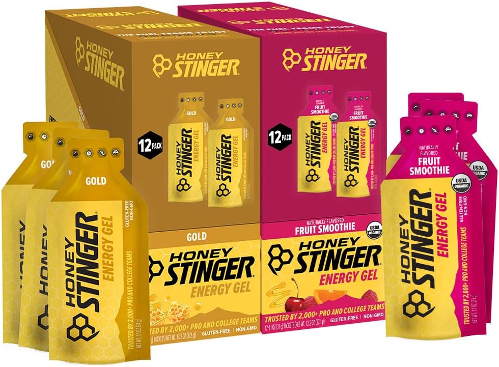 Honey Stinger Gold Energy Gel, Gluten Free & Caffeine Free, for Exercise, Running and Performance, Sports Nutrition for Home & Gym, Pre and Mid Workout, 24 Pack, 26.4 Ounce | sports-nutrition-endurance-and-energy-chews