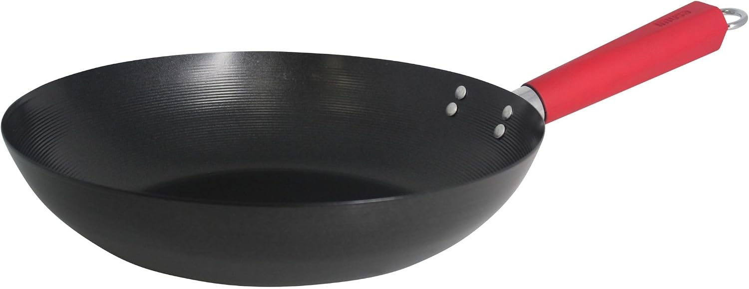 IMUSA 9.5 Inch Carbon Steel Nonstick Wok with Cool-touch Handle, Black | Cool-Touch Handle, Ideal for Stir Fry, Great for Everyday Meals