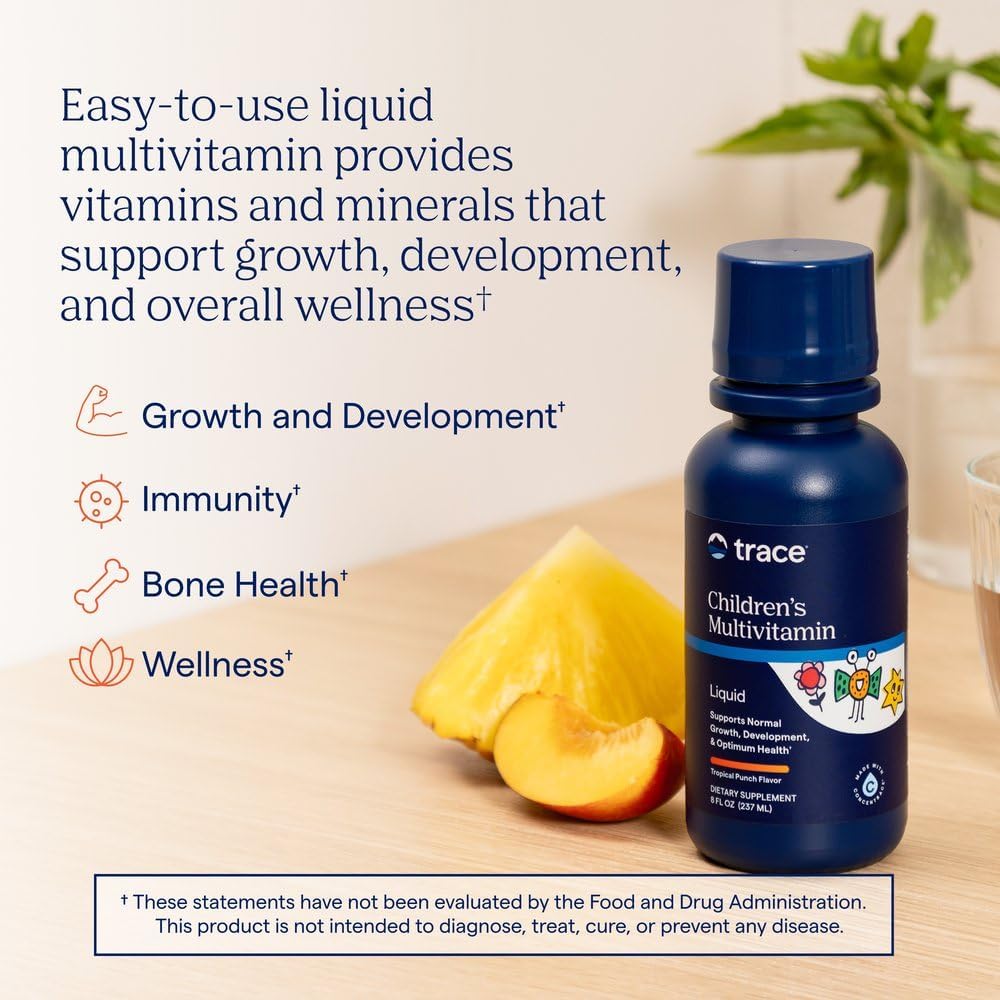 Trace Minerals Children’s Multivitamin Liquid, Tropical Punch, 8 fl oz | Full-spectrum ionic trace minerals, Zinc immune support