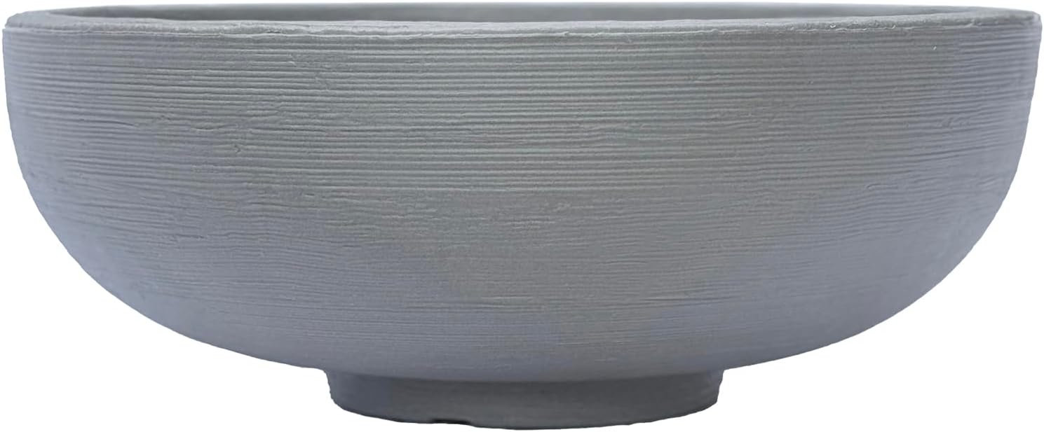 Crescent Garden Orinoco Planter Bowl – Double-Walled Resin Pot for Succulents, Flowers Without Drain Hole - 21" W x 8.25" H (Weathered Concrete)