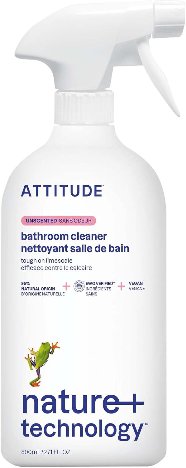 ATTITUDE Bathroom Cleaner Spray, EWG Verified, Plant-Based & Vegan, Safe for Bathroom Surfaces, Tiles, Tubs, Shower Walls, and Grout, Citrus Zest Scent, 27.1 Fl Oz