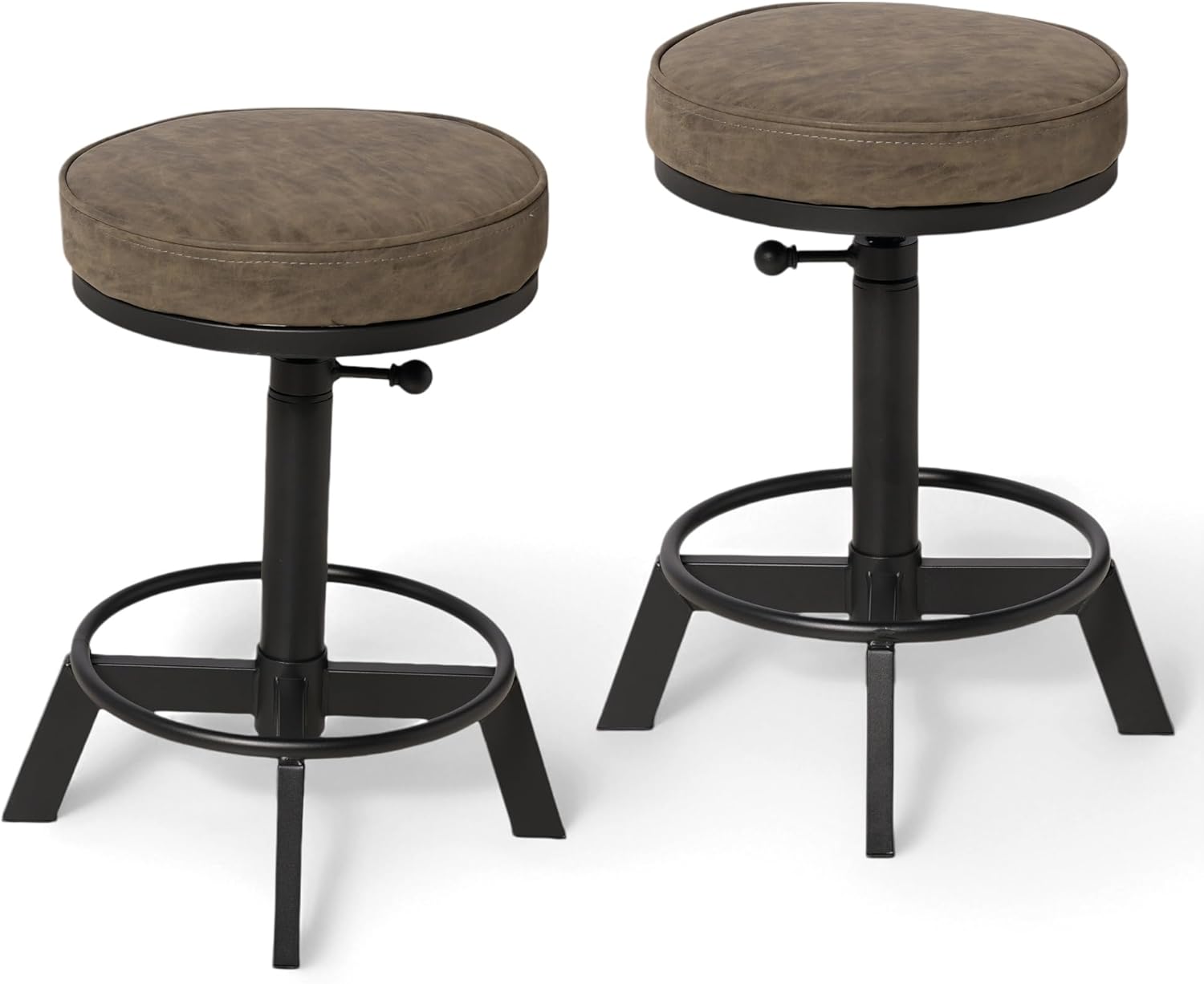 Set of 2 Industrial Bar Stools Short Stool Swivel Wooden Seat Kitchen Island Chairs Counter Height Adjustable 15.2-21inch