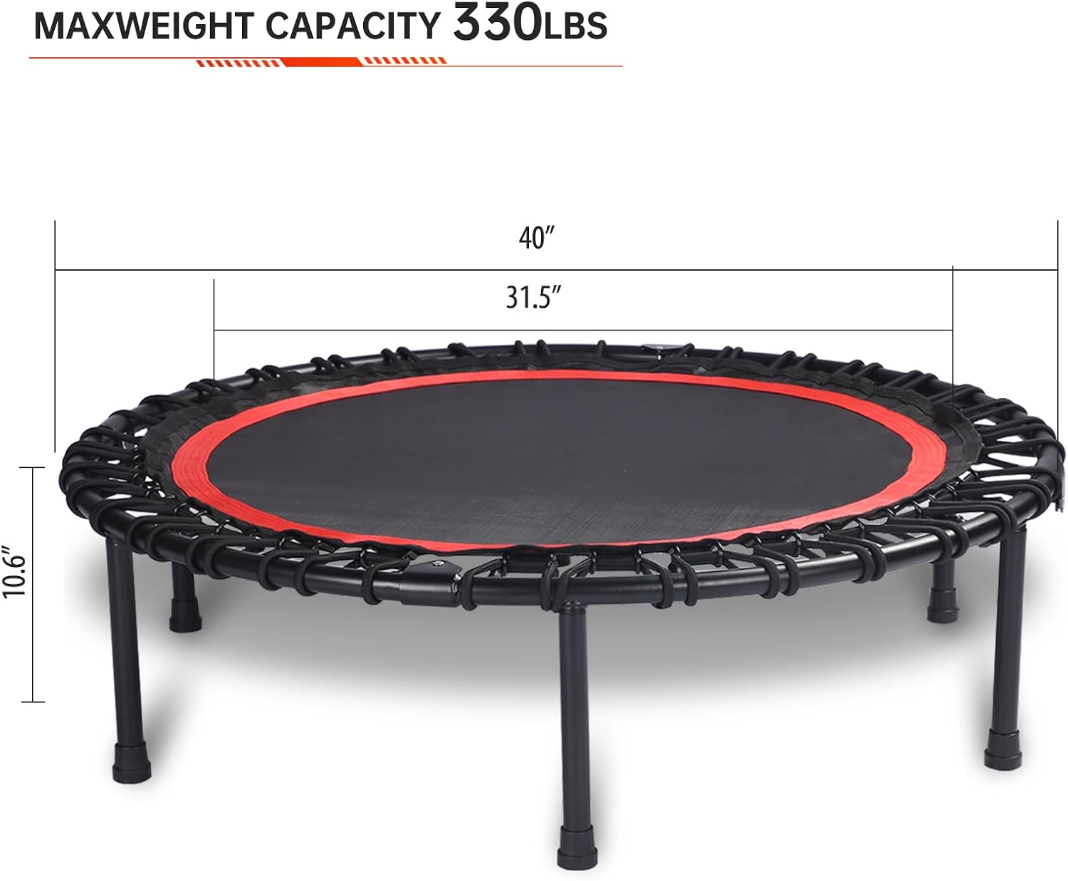 40" Mini Trampoline for Adults, Fitness Rebounder with Elastic Bands, Indoor Exercise Trampoline, Low Impact Workout Equipment for Home Gym