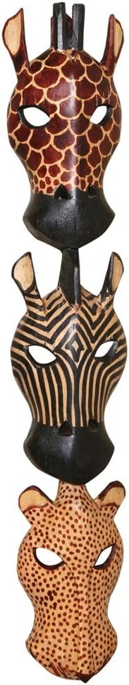 Stoneage Arts African Masks Wall Hanging Art Hand Carving Safari Décor Wall Head Sculpture Wild Animal And Tribal Features Faces Hanging Together