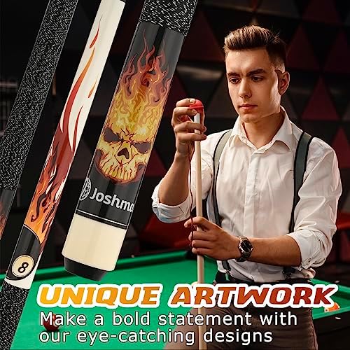 Joshmar Pool Cue Stick 58" – 2-Piece Canadian Maple Billiard Cue 19oz, 13mm Tip, Includes Hard Case, Glove & Chalk – Complete Set for Beginners