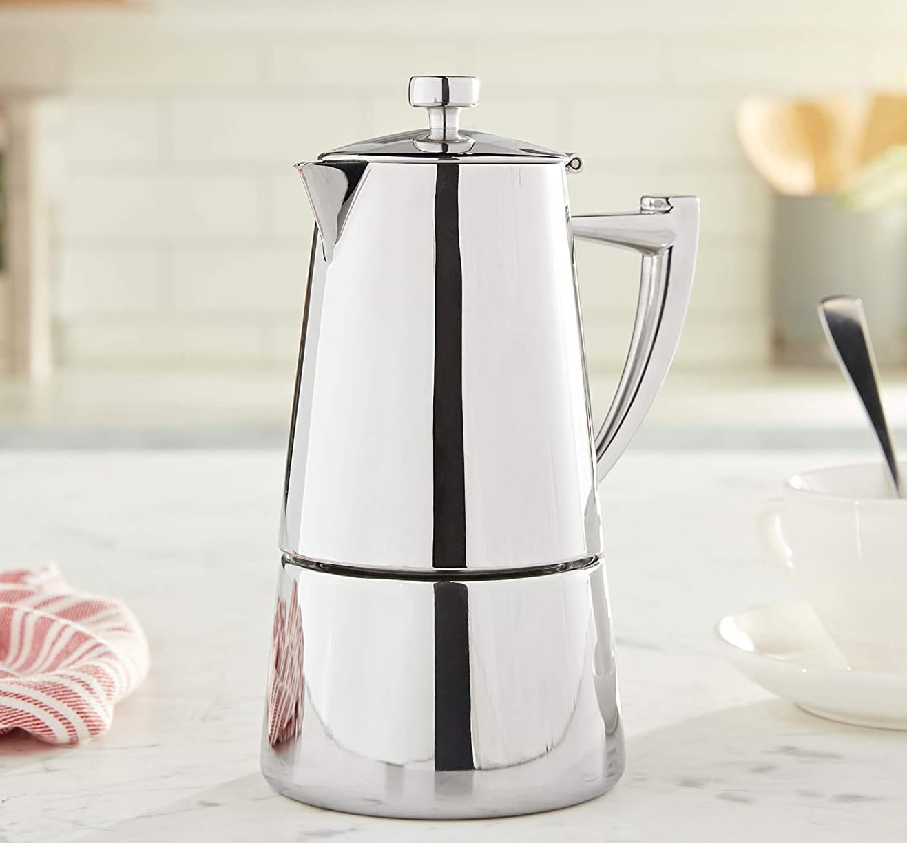 Cuisinox Roma Stovetop Espresso Maker COF-6R, Stainless Steel Coffee Percolator Stovetop, Heat-Resistant & Non-Reactive, 6-Cup Italian Espresso Maker Easy to Clean, Durable Stove Top Percolator