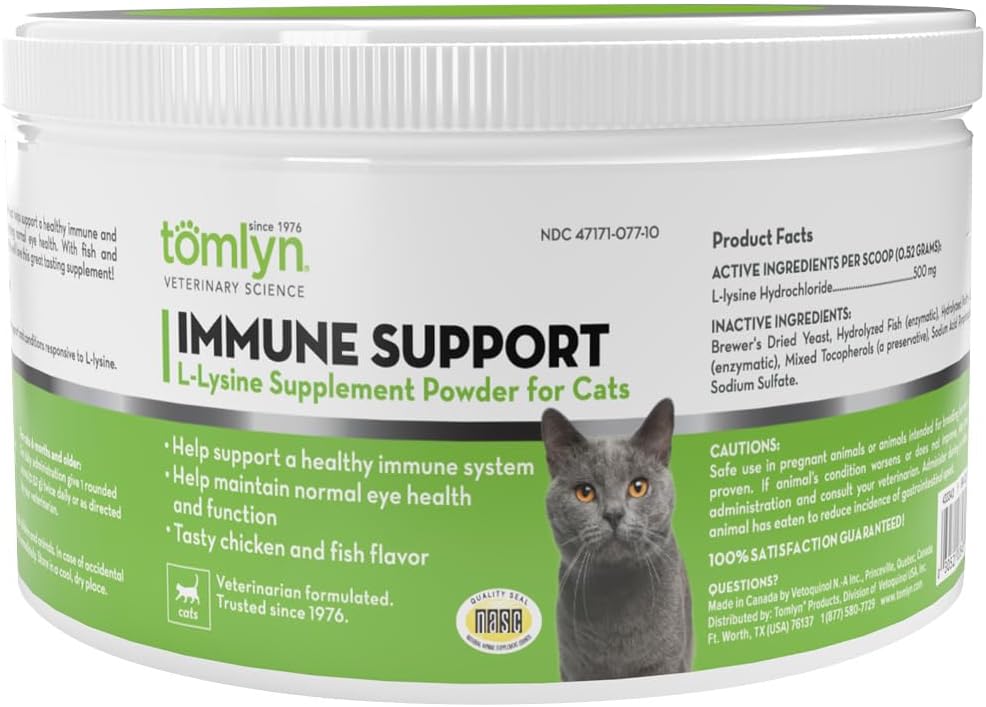 Tomlyn Immune Support Daily L-Lysine Supplement, Fish-Flavored Lysine Powder for Cats and Kittens, 3.5oz