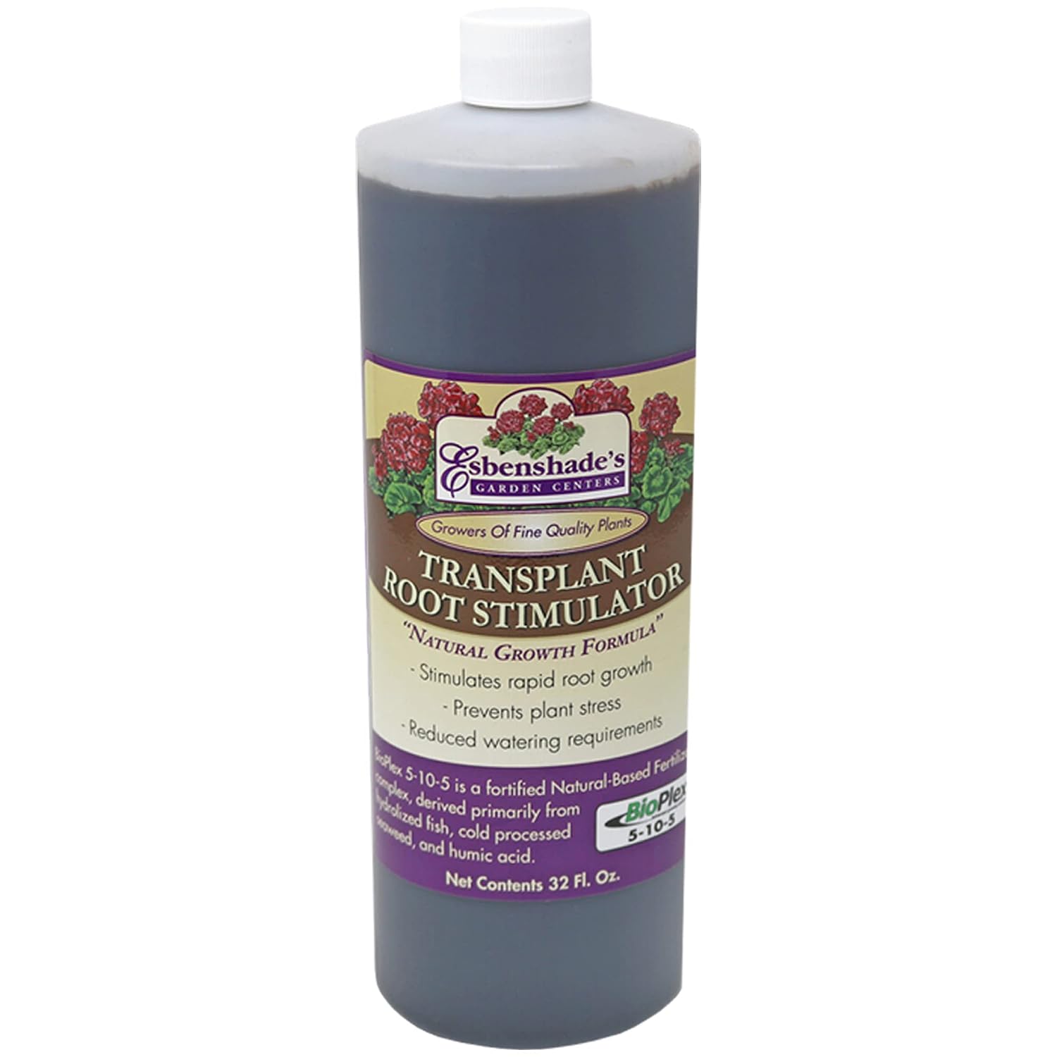 Esbenshade’s Transplant Root Stimulator 5-10-5 Fertilizer, 32oz - Liquid Fertilizer with Seaweed, Fish & Humic Acid - Reduces Transplant Shock