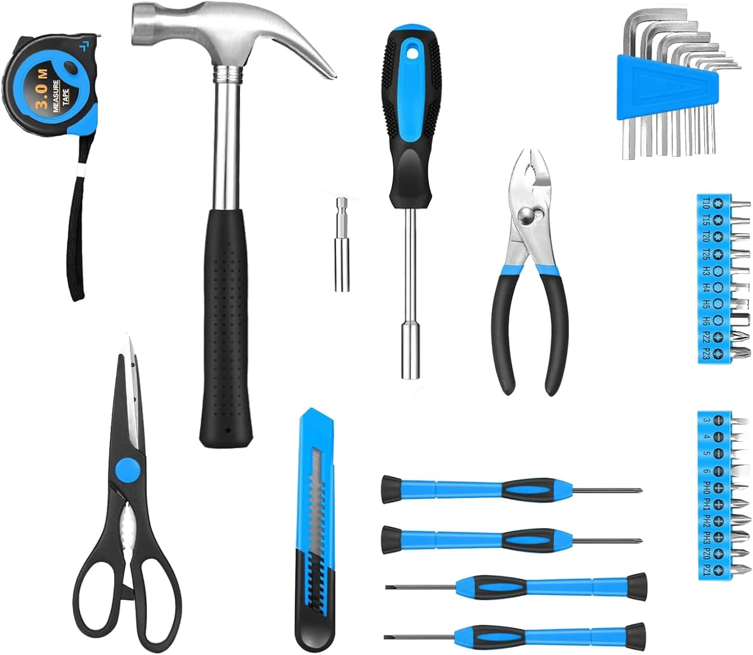39-Piece Household Tools Kit - Small Basic Home Tool Set with Plastic Toolbox - Great for College Students, Household Use & More