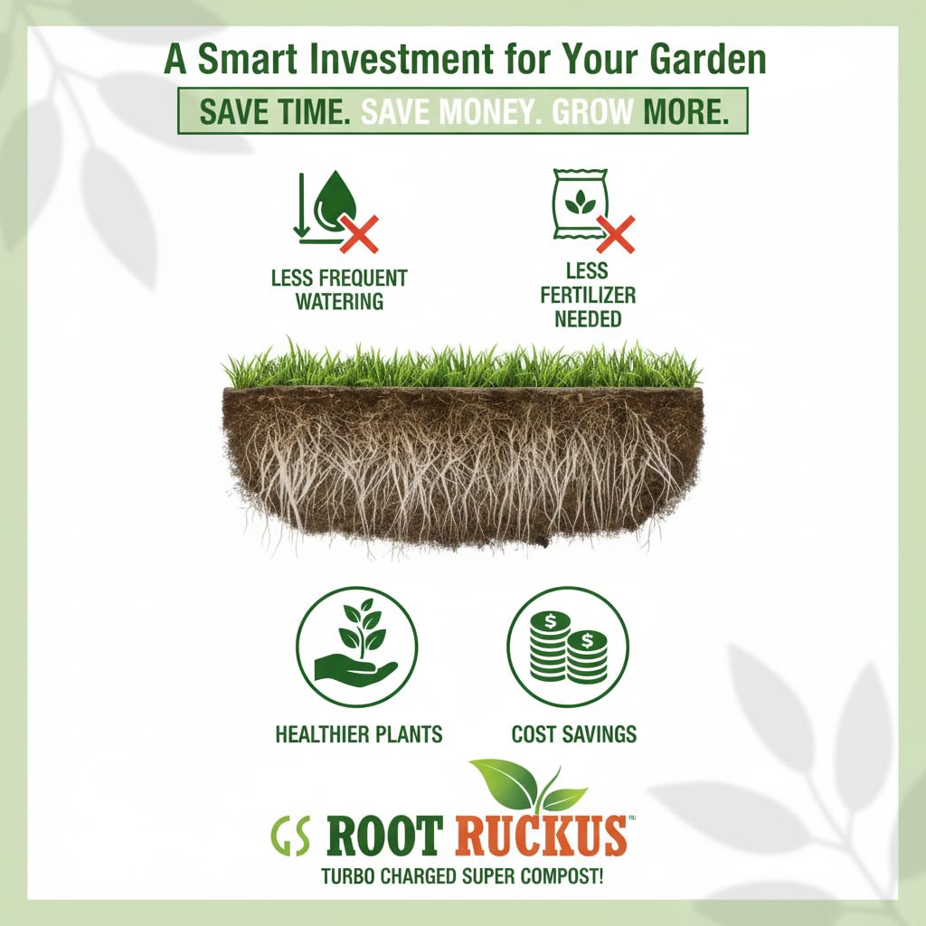 GS Plant Foods Root Ruckus Compost Fertilizer Organic Plant Food - Turbo Charged Compost for Plants - Humic Acid & Sea Kelp Nutritional Root Supplement for Lawns, Soil, Shrubs & Vegetables - 1 Gallon