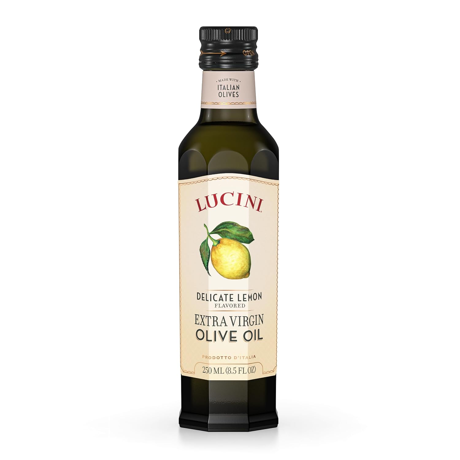 Lucini Italia Delicate Lemon Extra Virgin Olive Oil - EVOO Infused with Fresh Lemon - Olive Oil for Marinade, Grilling, Roasting, Baking - Non-GMO Verified, Whole30 Approved, Kosher, 250mL
