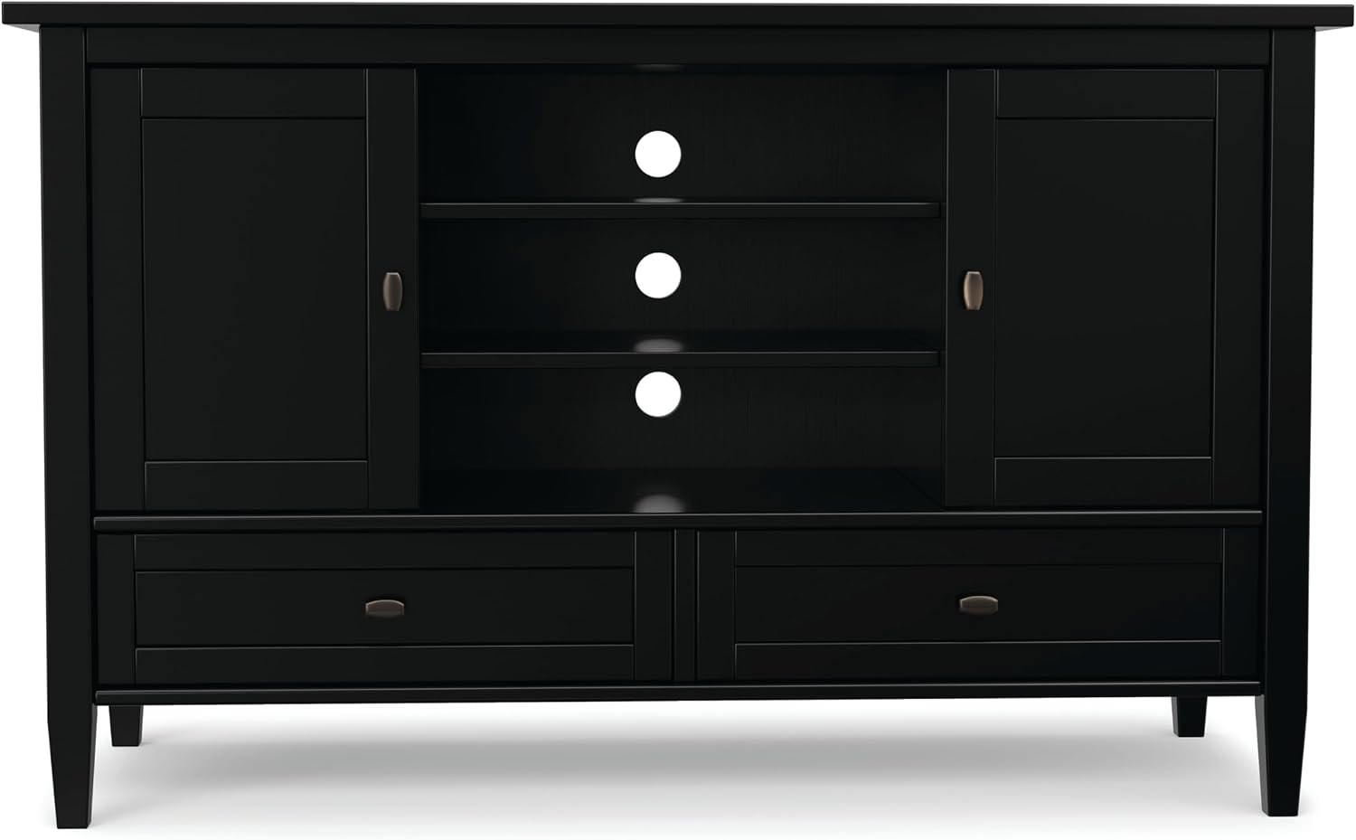 SIMPLIHOME Warm Shaker 47" Wide Solid Wood TV Stand in Light Golden Brown