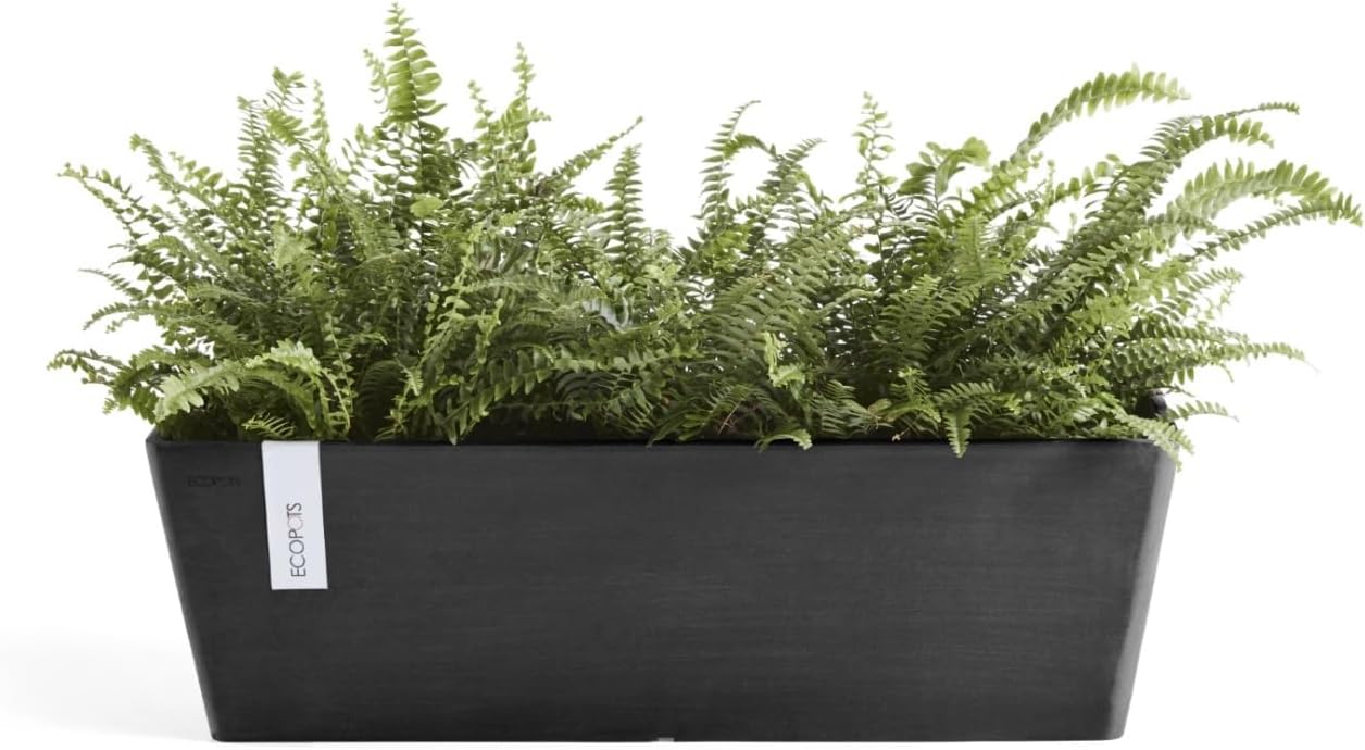 Ecopots Bruges Rectangular Flower Planter, Grey, 21.5" | Modern Style, Durable Recycled-Based Composite Construction, Weather and UV-Resistant, for Indoor/Outdoor Use